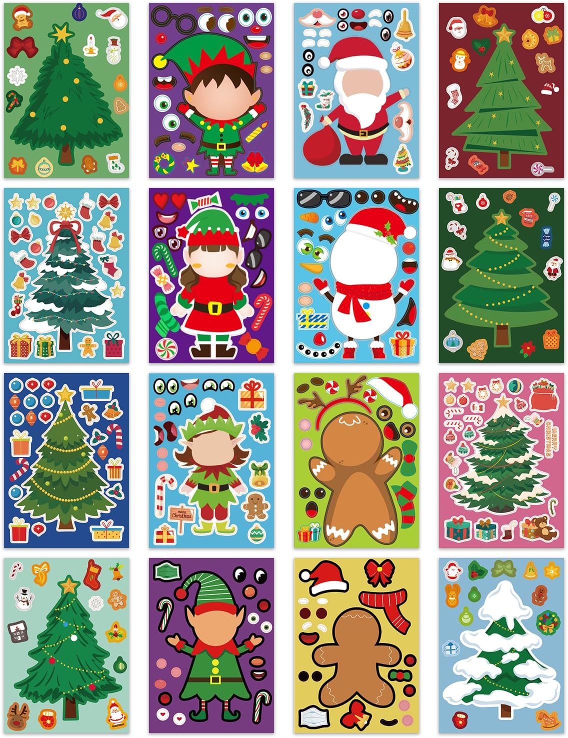 34 calcomanías navideñas que no se repiten  Crea tus propios personajes de Navidad con Papá Noel, reno, árbol de Navidad, muñeco de nieve y mucho