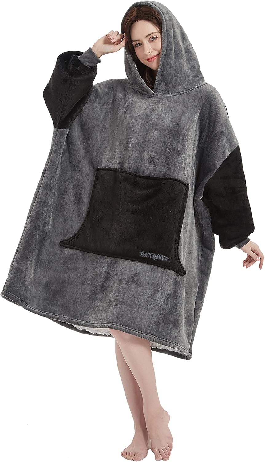 Beauty Shine Manta con capucha de sherpa de gran tamaño para regalar a hombres y mujeres, sudadera con bolsillo gigante cálido
