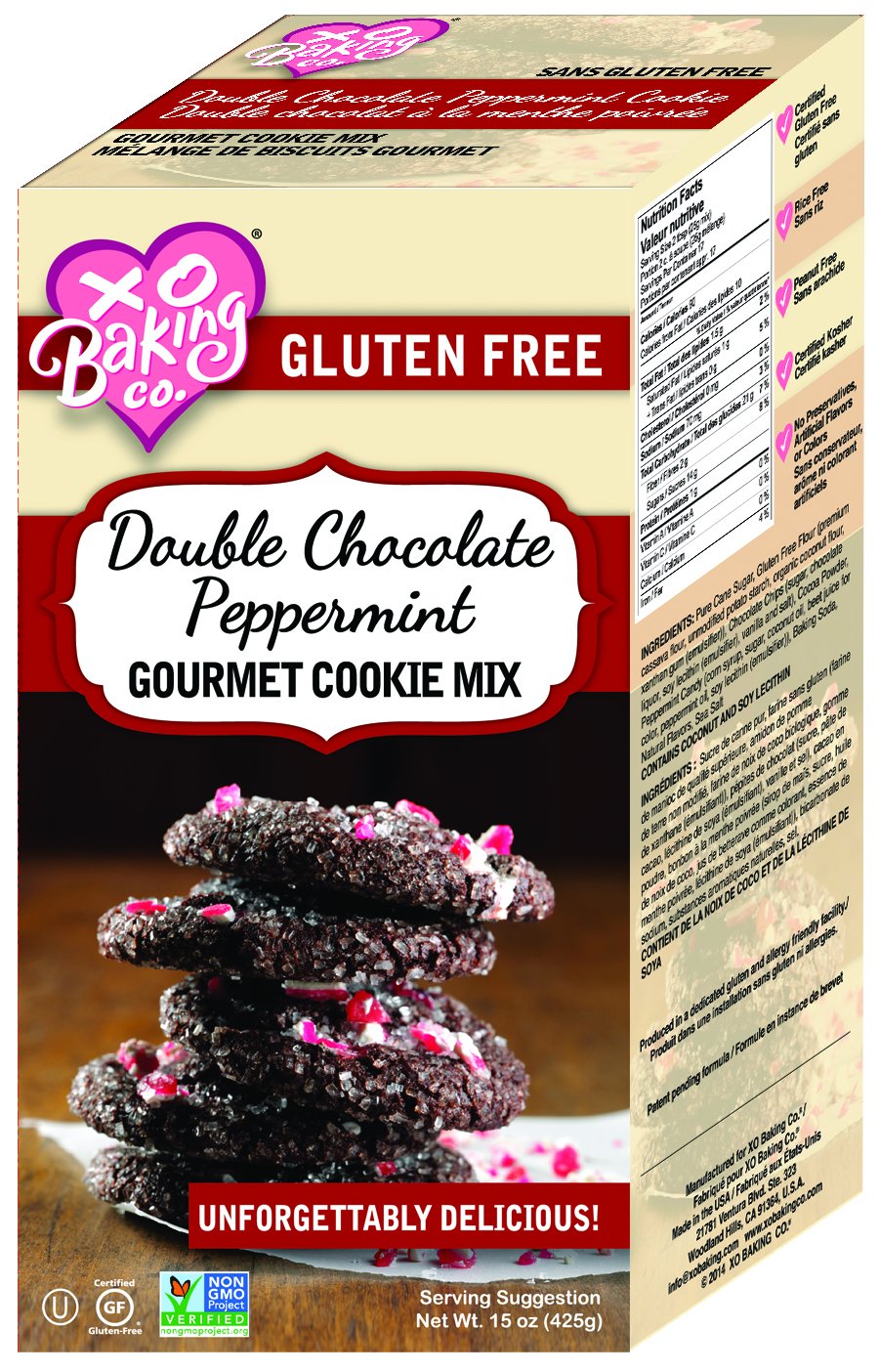 XO Baking Co – Mezcla de galletas de menta y chocolate doble, sabor sin OMG, con certificación de doble chocolate y menta, sin conservantes ni