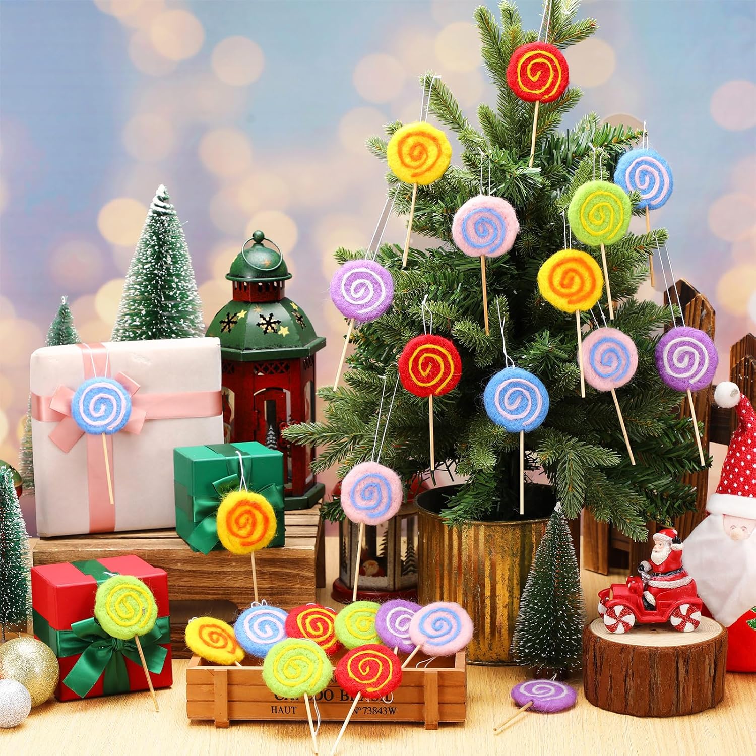 Zeyune 24 adornos de piruleta de Navidad de fieltro de 1.97 x 4.72 pulgadas, cola de sirena, adorno colgante para árbol de Navidad, fiesta,