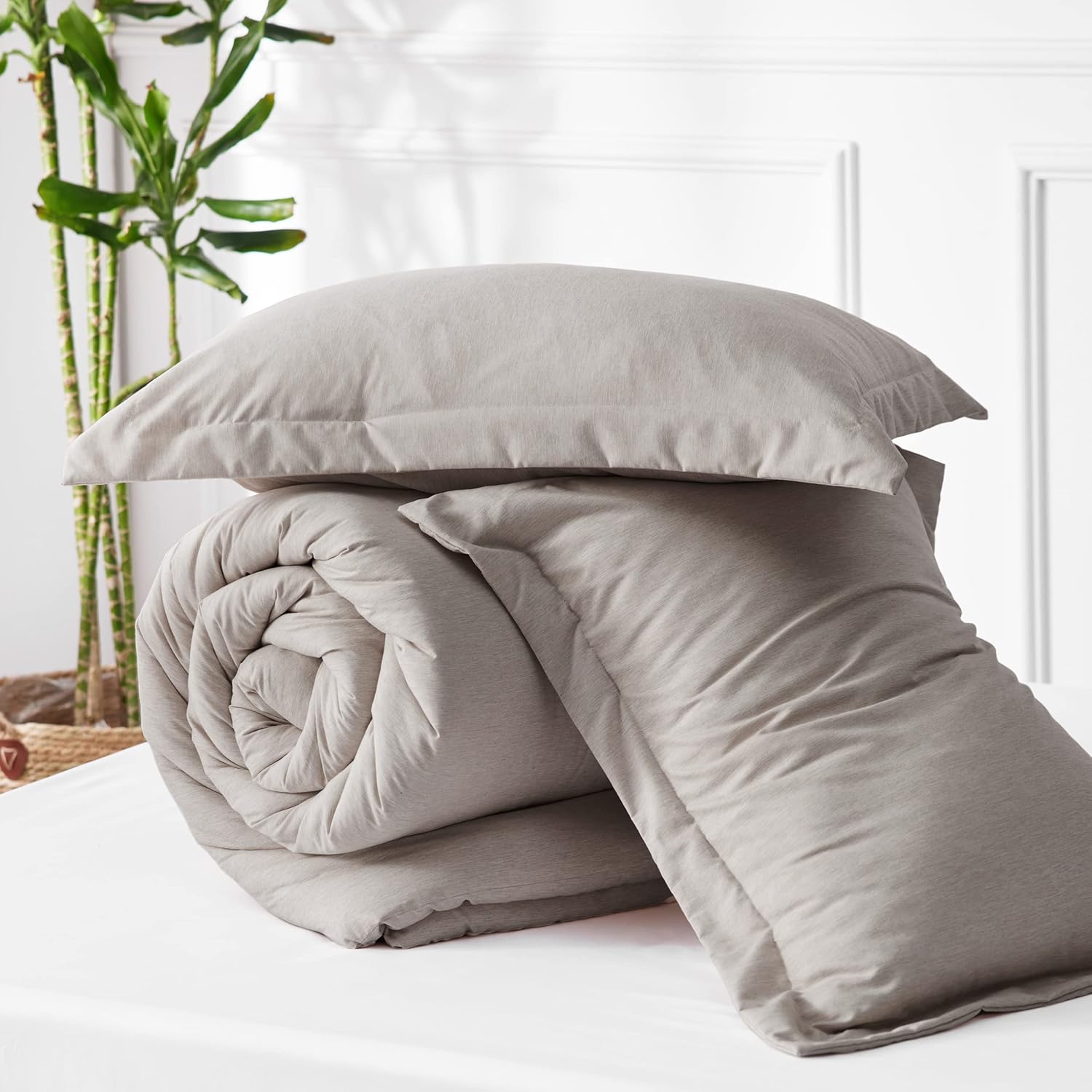 Bedsure Juego de edredón tamaño matrimonial, edredón de lino tamaño matrimonial, ropa de cama suave para todas las estaciones, juego de ropa de cama