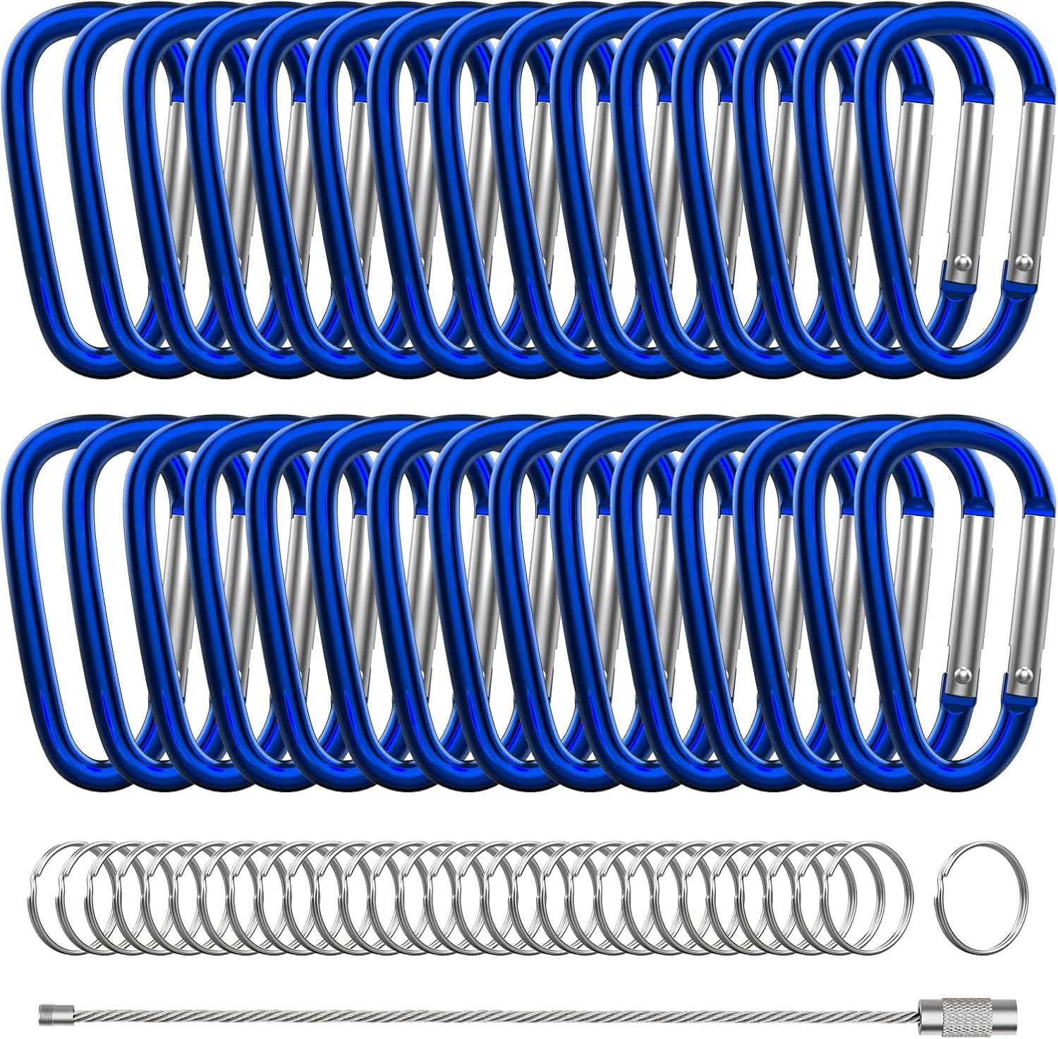 30 clips de mosquetón de aluminio, 2 pulgadas en forma de D, mosquetón con 30 ganchos para llavero