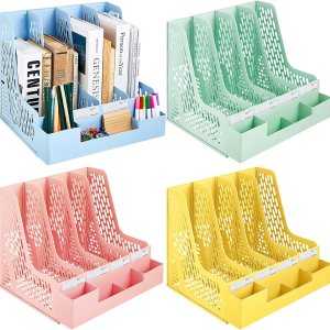 4 soportes para archivadores de revistas con 4 compartimentos verticales, organizador de escritorio de archivos, organizador de archivos, 4 soportes para archivadores de revistas con 4 compartimentos verticales, organizador de escritorio de archivos, organizador de archivos,