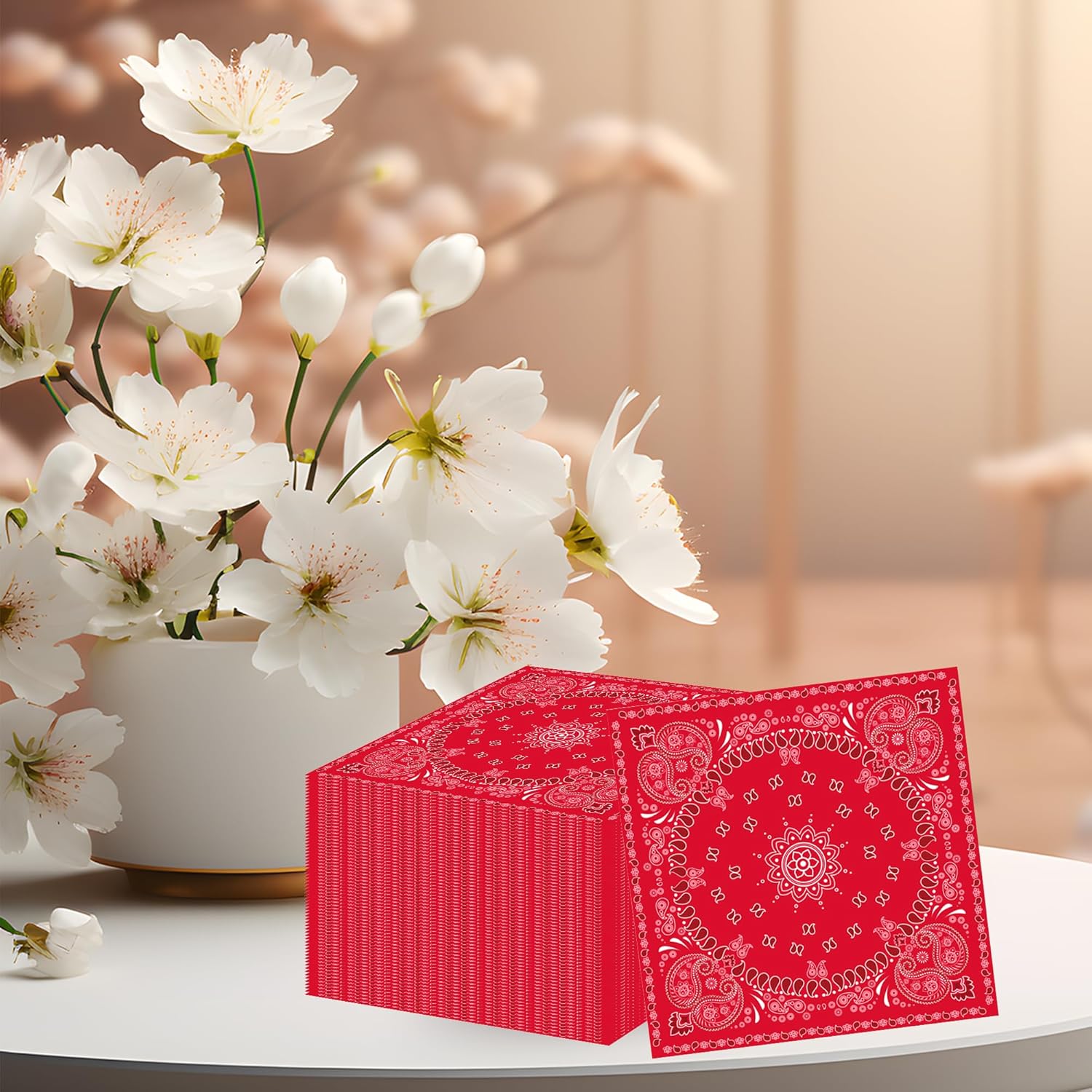 Juego de 40 servilletas de papel del oeste de color rojo con bandana roja, juego de servilletas de papel occidental, bandana roja, suministros para