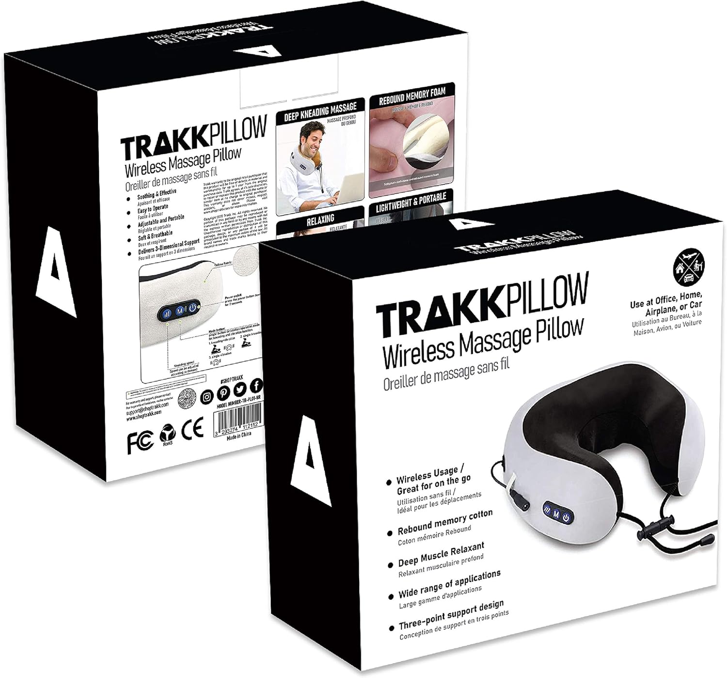 TRAKK Masajeador de cuello y almohada de viaje, almohada de cuello en forma de U y masajeador eléctrico para músculos, hombros, dolor cervical y
