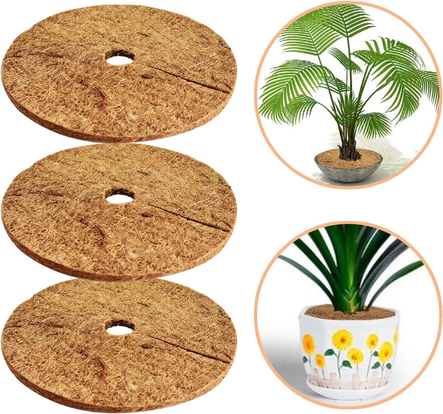 ZeeDix 3 alfombrillas protectoras de fibra de coco, 14 pulgadas, protección de árbol de coco de coco, alfombrillas de anillo de árbol, cubierta de