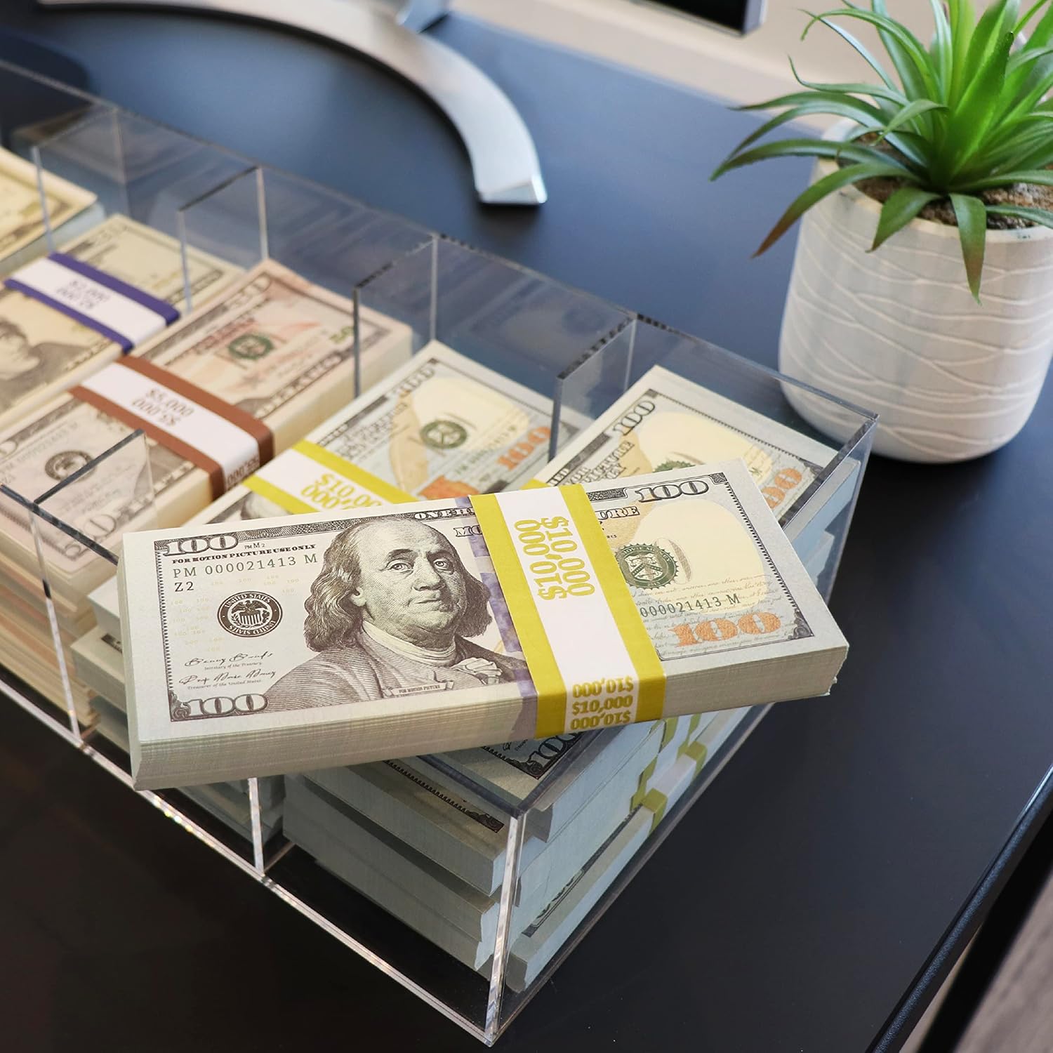Bandeja transparente para monedas, organizador de efectivo de 5 compartimentos, caja de almacenamiento de dinero, 300 envoltorios de monedas