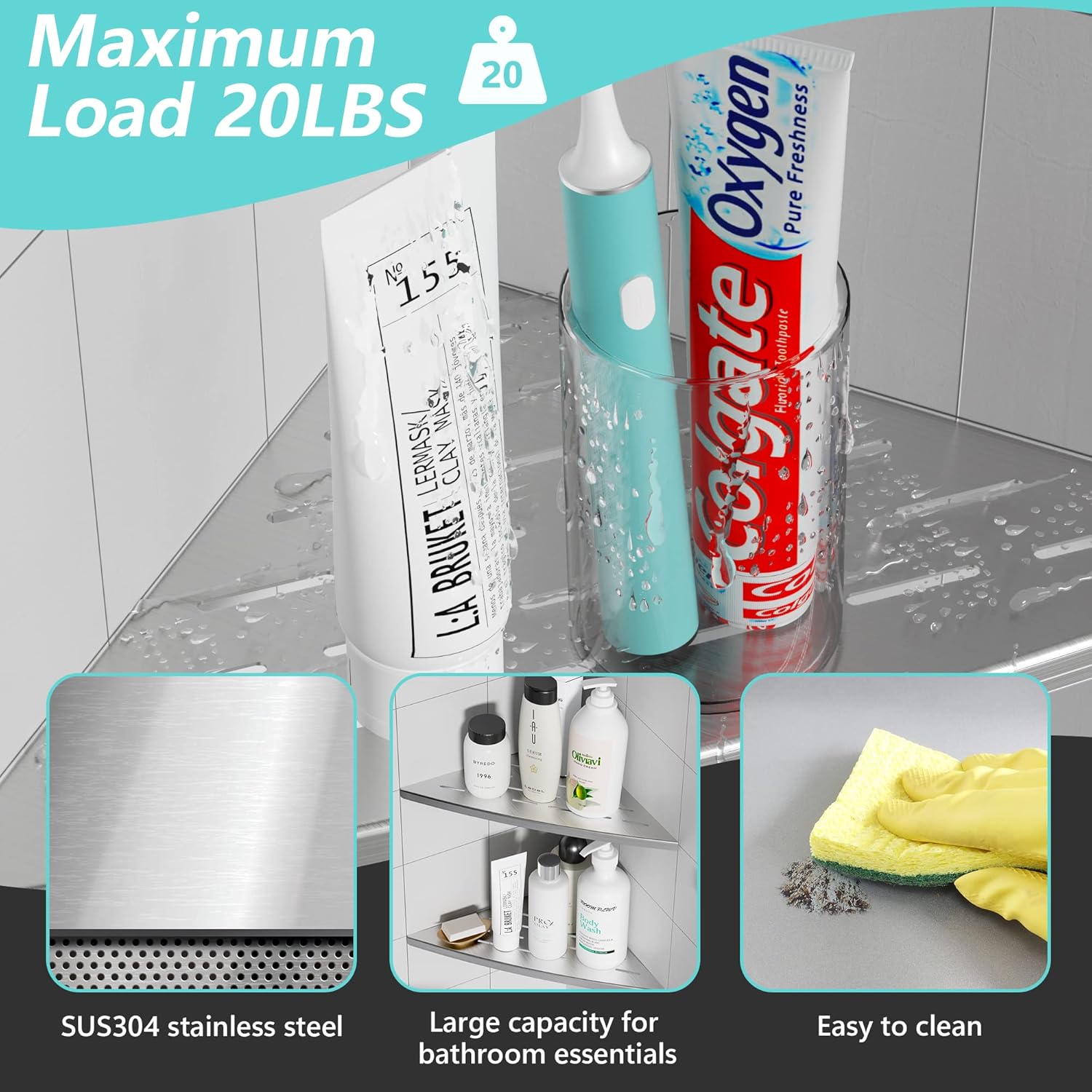 Estante esquinero de ducha de níquel cepillado, acero inoxidable 304 de 11.5 pulgadas, estante esquinero empotrado de baño para pared de azulejos,