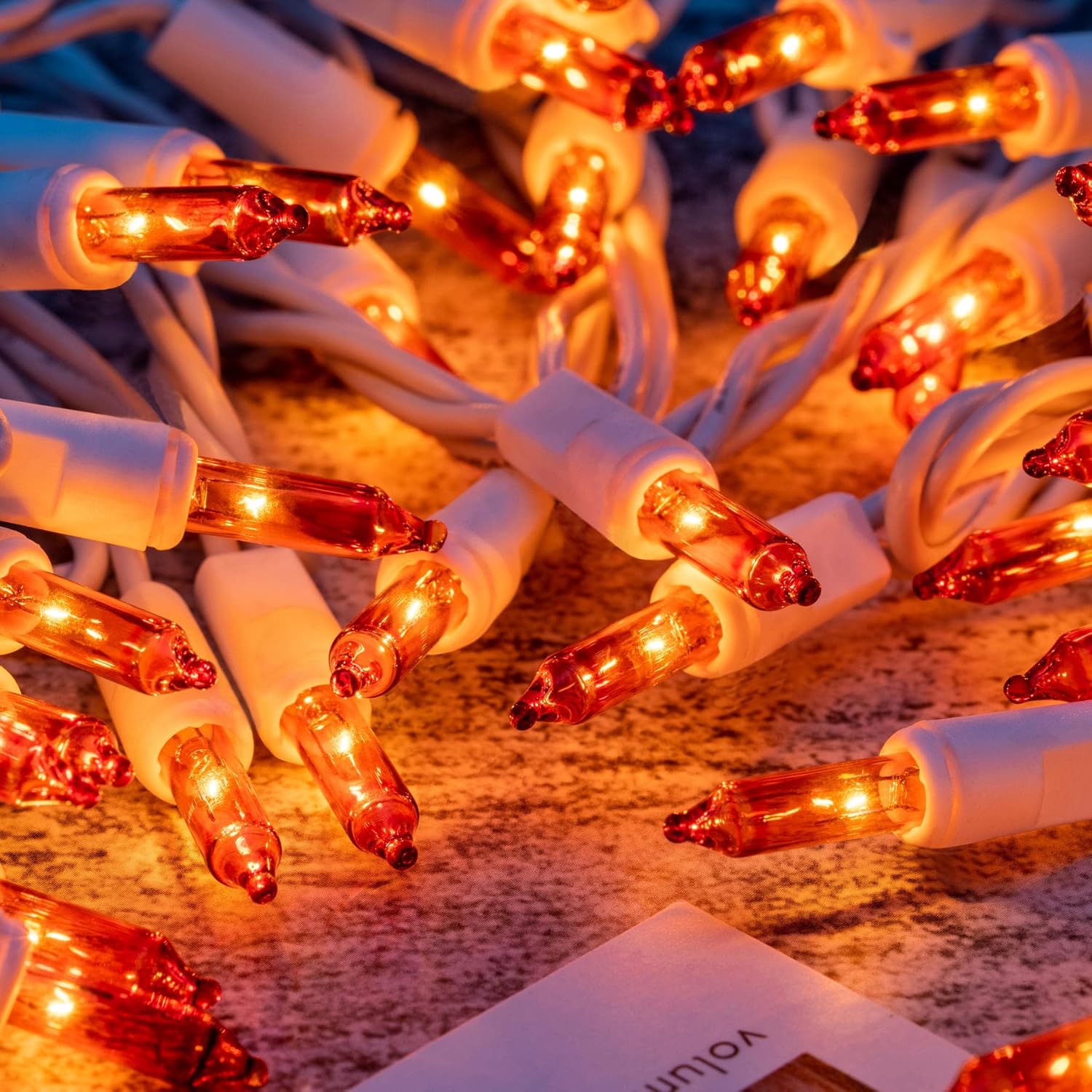 YULETIME 200 luces de Navidad naranjas, paquete de 2 hebras de 21 pies, 100 unidades, con certificación UL, mini cadena incandescente (naranja –