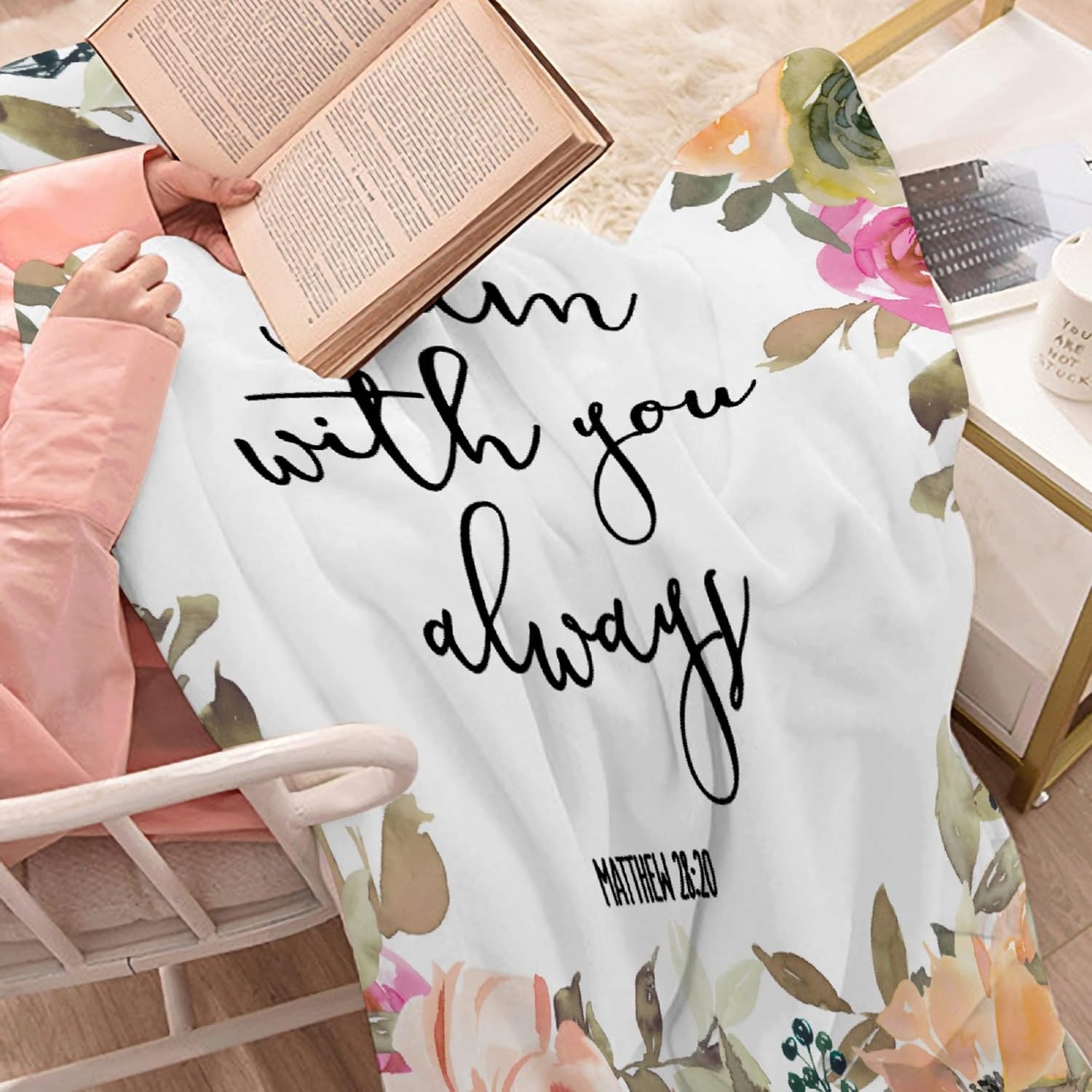 Briizy Manta de versículo bíblico  Manta con texto en inglés “I Am with You Always  Manta de oración cálida y esponjosa con las Escrituras para