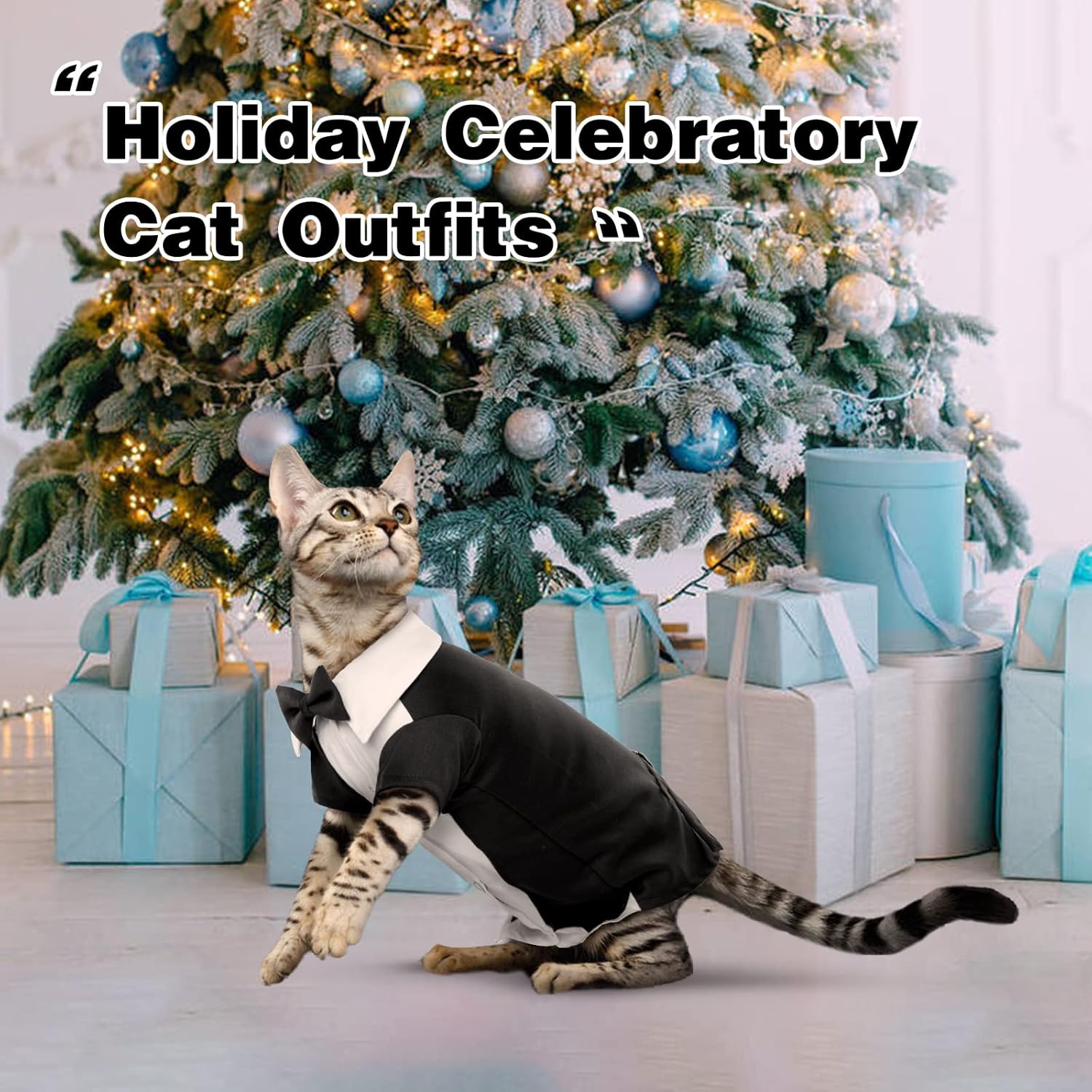 DENTRUN Traje de esmoquin de gato con dos corbatines, elegante camisa de gato, atuendo formal de gato, ropa de moda de gato sin pelo, atuendo formal
