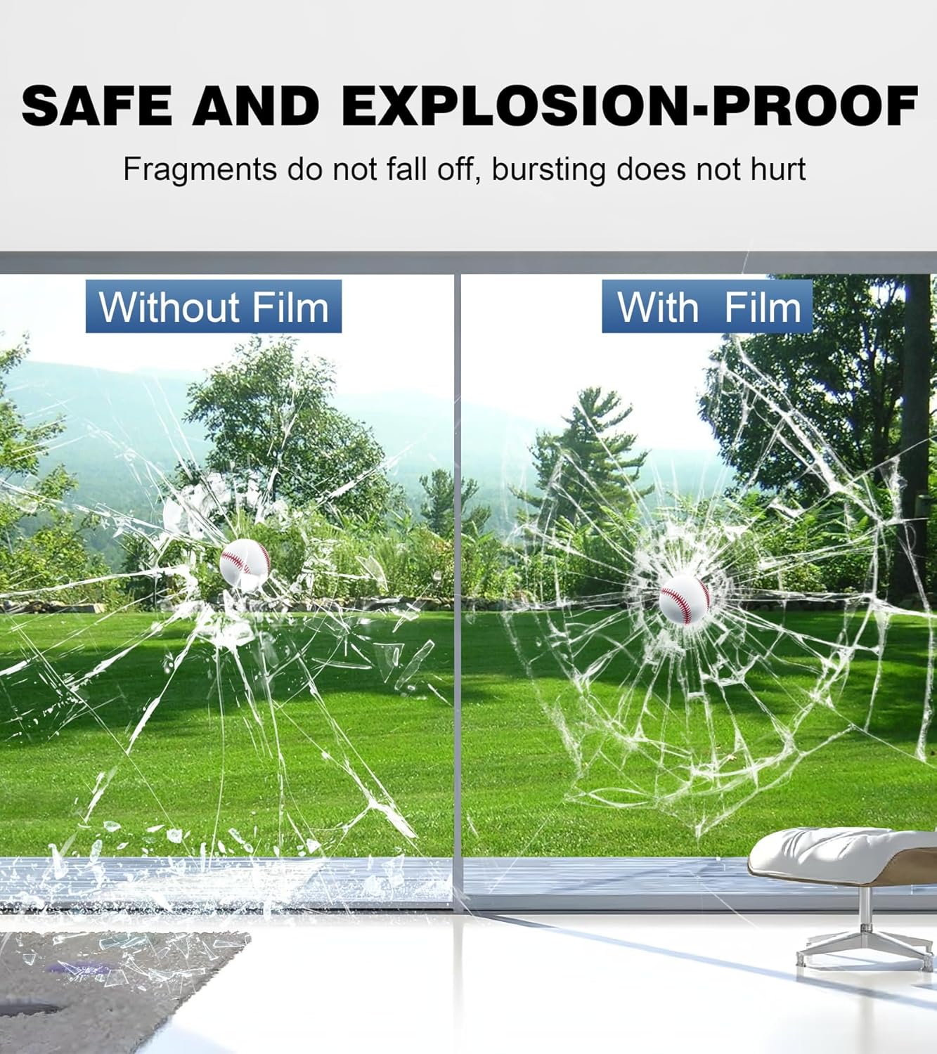 TOYOCO Película de seguridad transparente de 4 mil para ventana, anti roturas, película de seguridad inastillable para ventana, película de