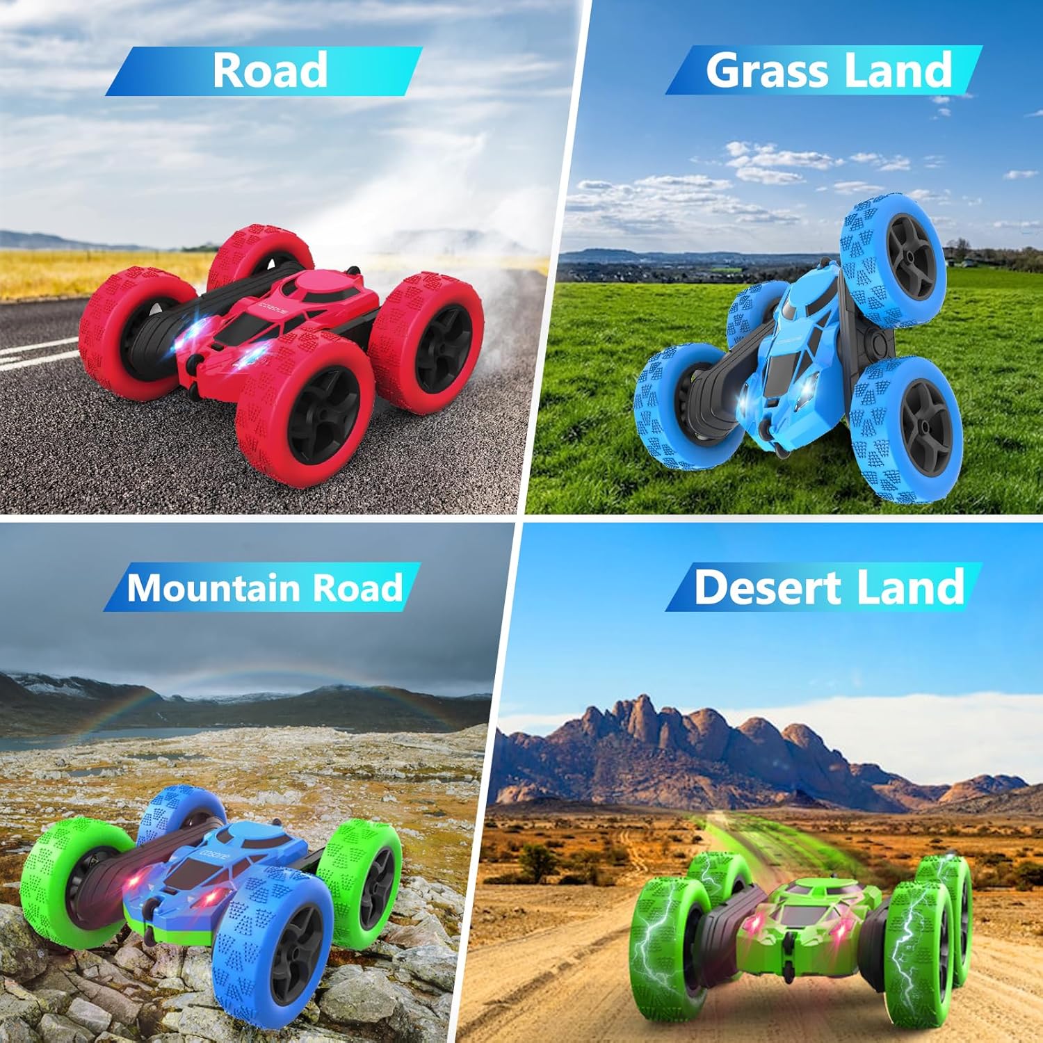 cosone Auto a control remoto – Autos RC para niños – Juguetes para niños – 4WD 2.4Ghz doble cara 360 giratorio recargable todo terreno auto remoto
