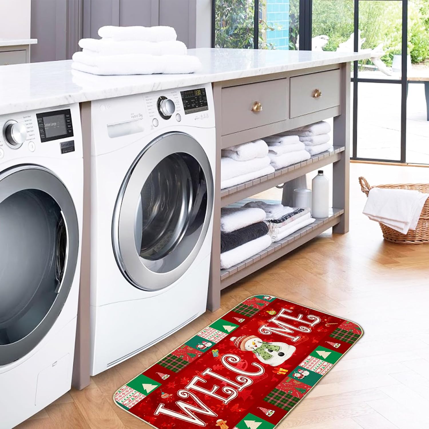 Tapete de Navidad de bienvenida de Navidad para puerta delantera, tapete de Navidad con muñeco de nieve de Feliz Navidad, tapete antideslizante para