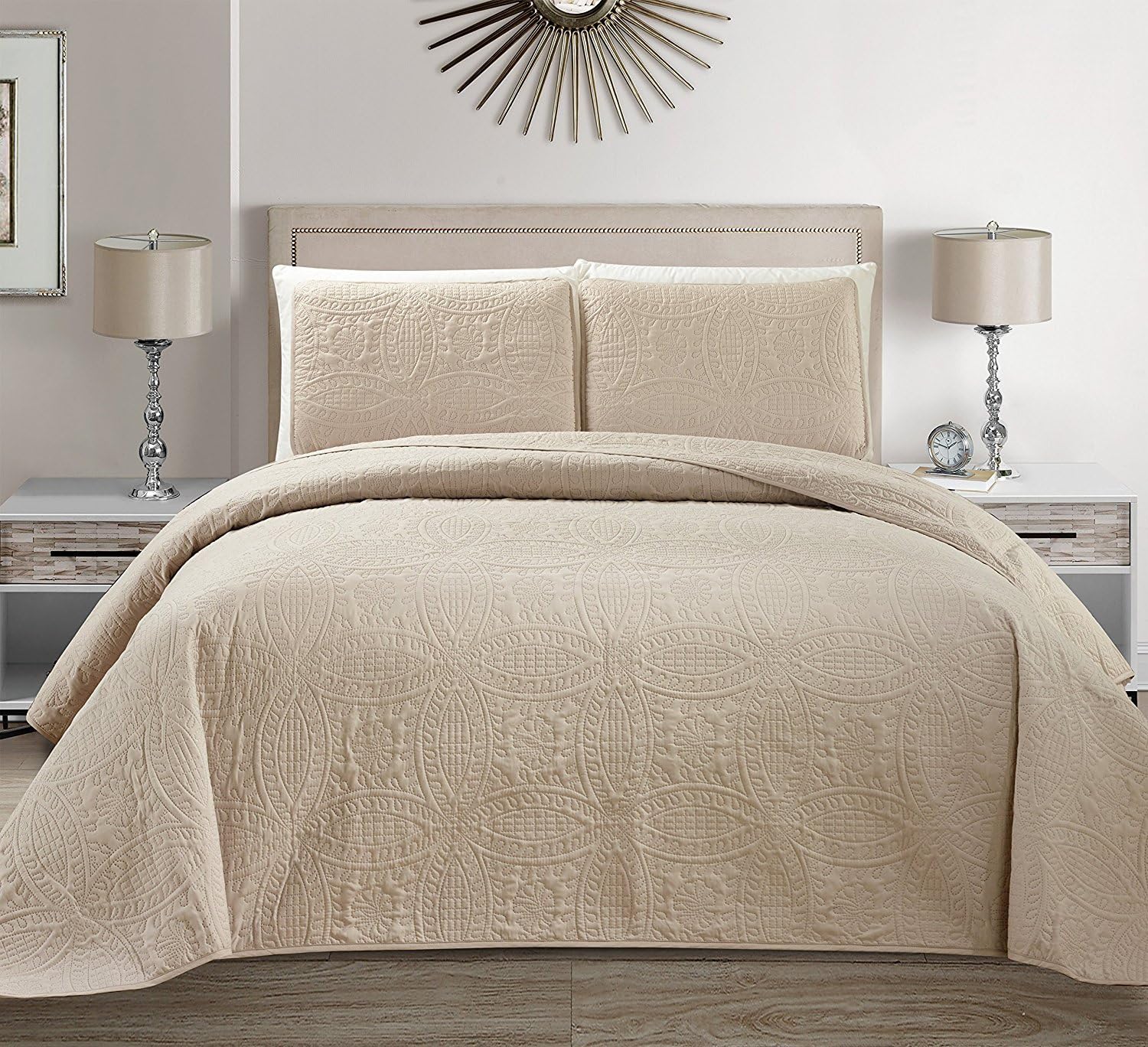 Linen Plus Collection – Juego de colcha en relieve de 3 piezas