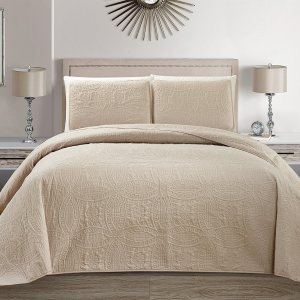 Linen Plus Collection – Juego de colcha en relieve de 3 piezas Linen Plus Collection – Juego de colcha en relieve de 3 piezas