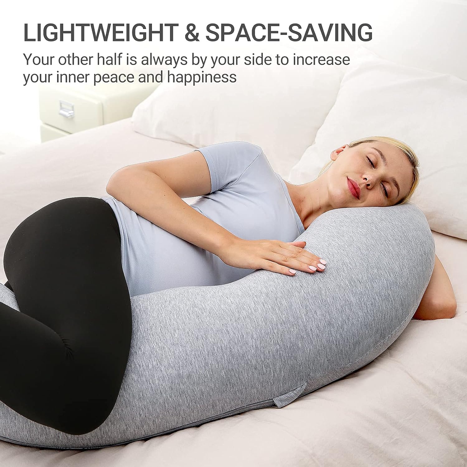 Momcozy Almohadas de embarazo en forma de J con funda de repuesto, almohada corporal de maternidad para embarazo, almohada de embarazo suave para