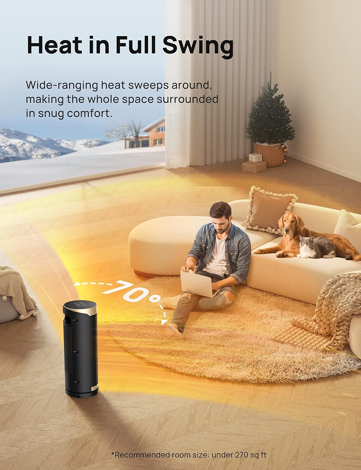 Dreo Calentador de espacio, calentadores eléctricos portátiles de 1500 W para uso en interiores, oscilación de 70, temporizador de 12 horas y