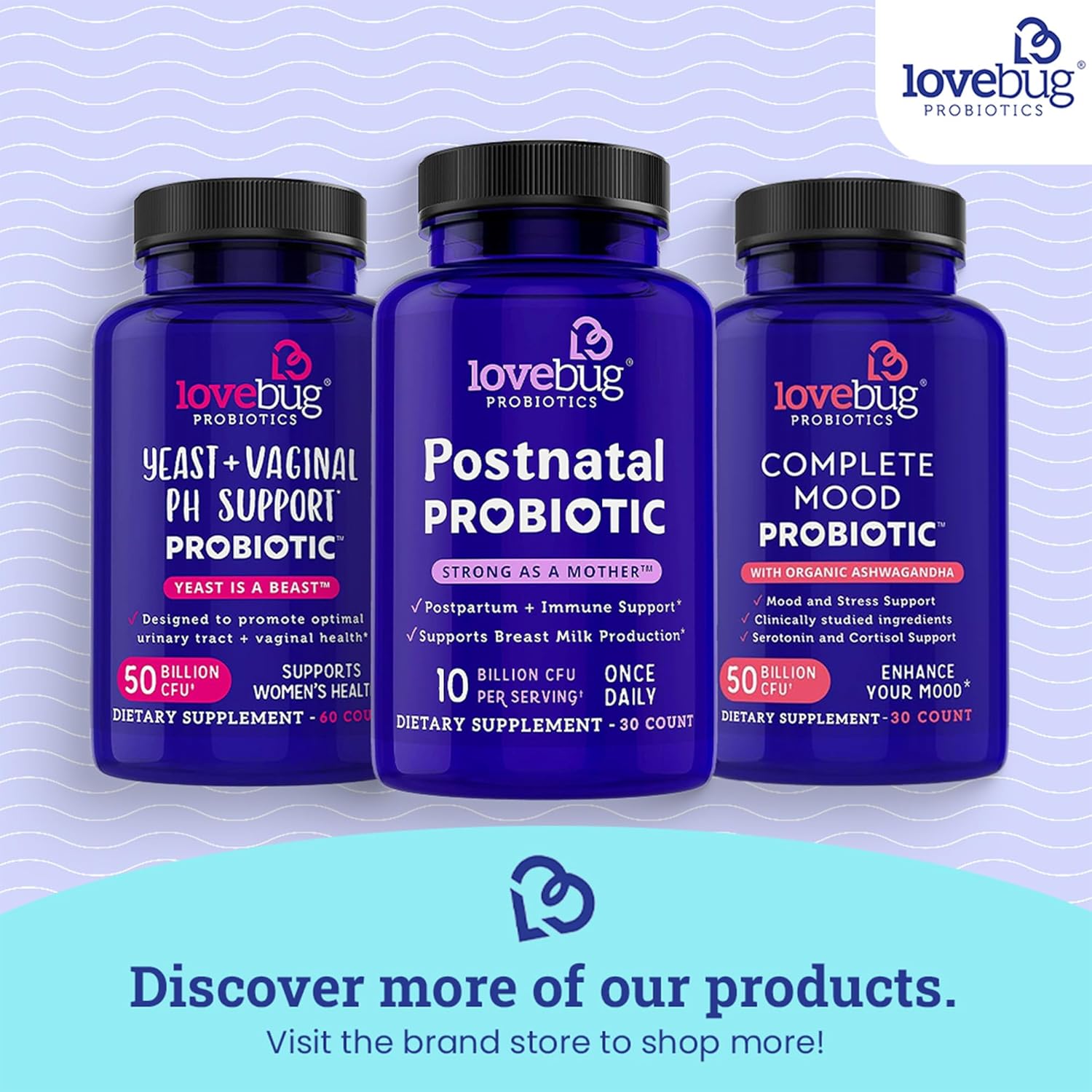 Levadura Lovebug + soporte de pH vaginal  Ingredientes clínicamente estudiados para levaduras e infecciones urinarias  Multi Strain 50 mil millones