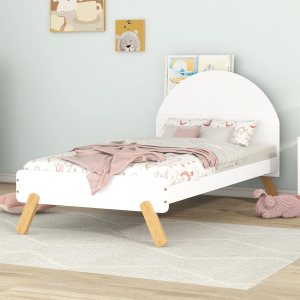 Harper & Bright Designs Bonita cama de madera con cabecera en forma de unicornio, cama de plataforma de tamaño individual, rosa (blanco) Harper & Bright Designs Bonita cama de madera con cabecera en forma de unicornio, cama de plataforma de tamaño individual, rosa (blanco)
