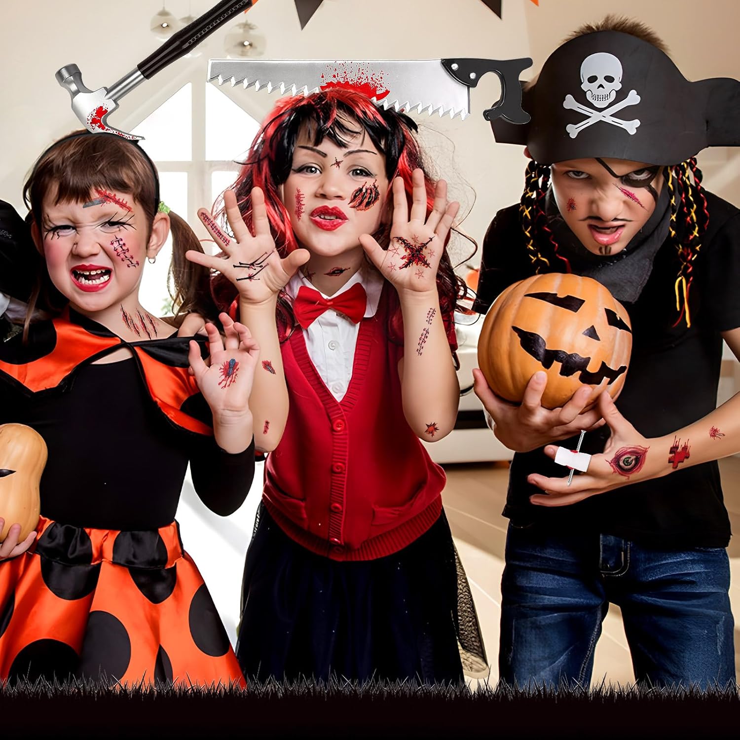 DECYOOL Diadema de terror de Halloween, 36 piezas de accesorios de maquillaje de zombi de Halloween, accesorios de disfraz de Halloween para