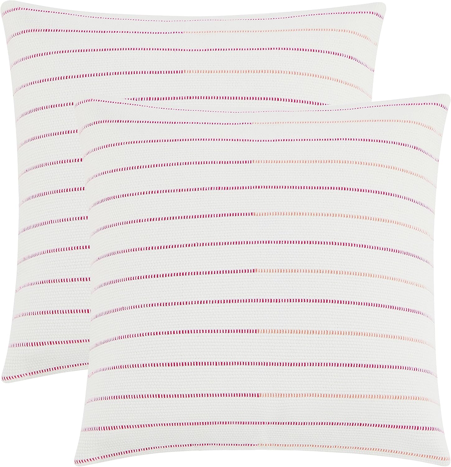 GIGIZAZA Paquete de 2 fundas de almohada bohemias de 18 x 18 pulgadas, color rosa intenso con rayas de cerezo, fundas de cojín decorativas de lino y