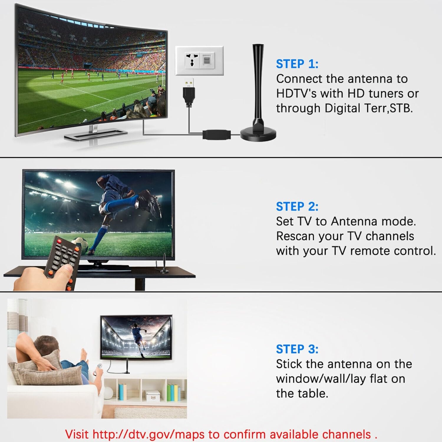 Antena de TV digital HD con base magnética, antena de TV interior para Smart TV, amplificador de rango de 300 millas, amplificador de señal,