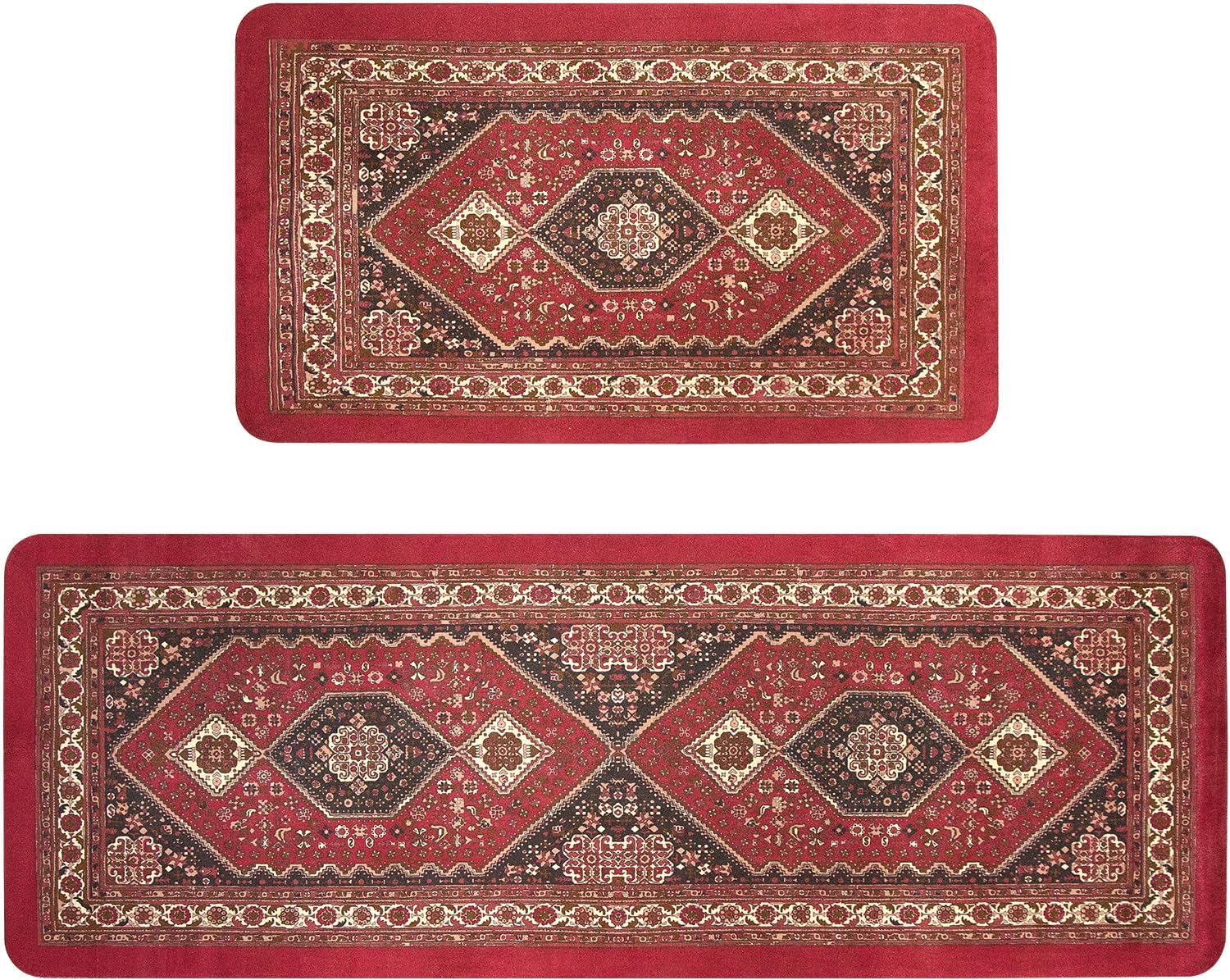 Juego de 2 tapetes de cocina de goma antideslizante para piso, alfombras y tapetes de cocina bohemios, lavables, tapete acolchado de pie para
