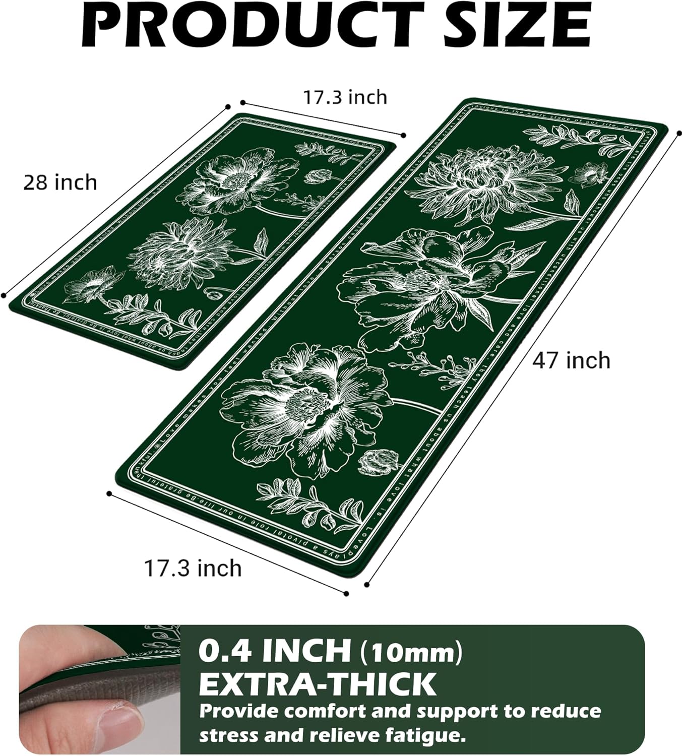 Juego de 2 alfombras de cocina florales antifatiga de PVC, antideslizantes, impermeables, acolchadas, cómodas alfombrillas de cocina para piso,