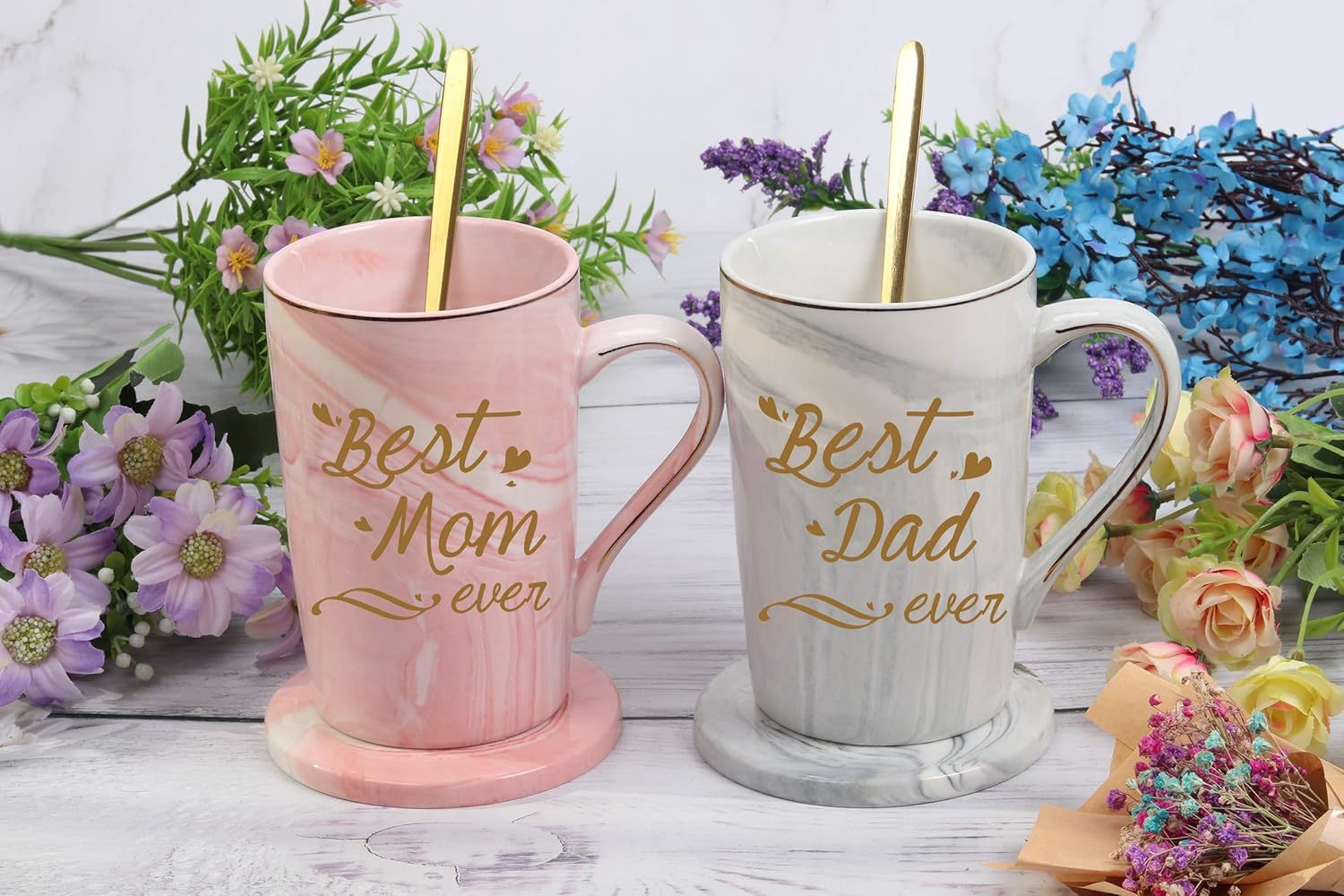 Best Mom and Dad Coffee Mugs Best Dad and Mom Mug Birthday Mother Day Father’s Day Mugs for Mom Dad from Daughter Son New Parent Mug 14 oz Gift Box