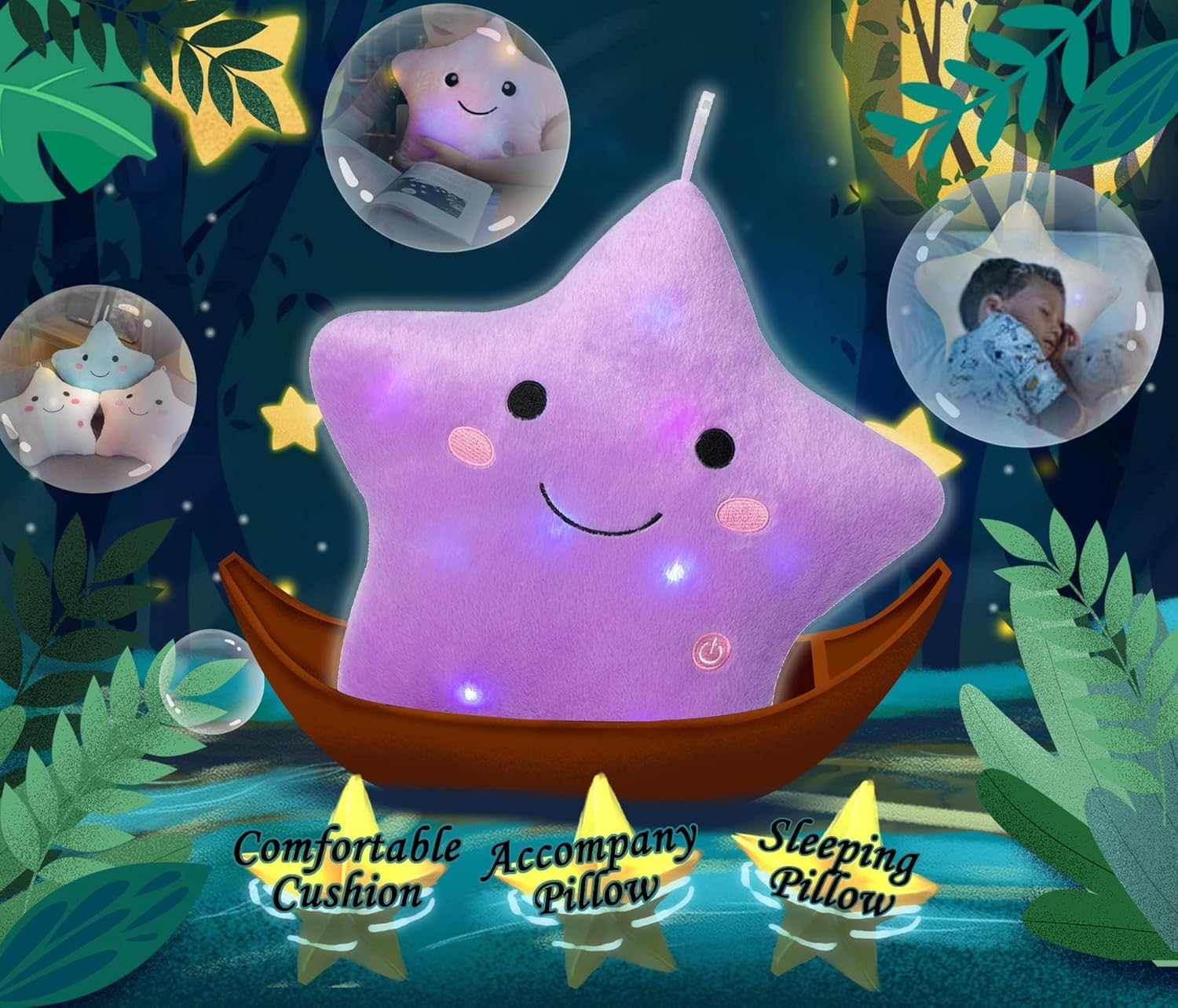 DearSun Almohadas creativas de felpa con luz nocturna colorida de 13 pulgadas, juguetes de peluche perfectos para cumpleaños, Navidad, vacaciones,