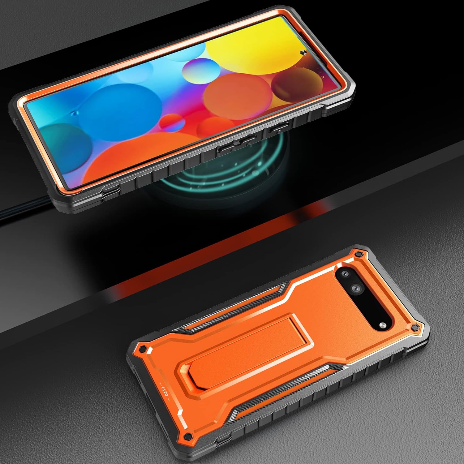 FITO Funda para Google Pixel 6A, funda resistente a prueba de golpes de doble capa con protector de pantalla de vidrio templado con soporte