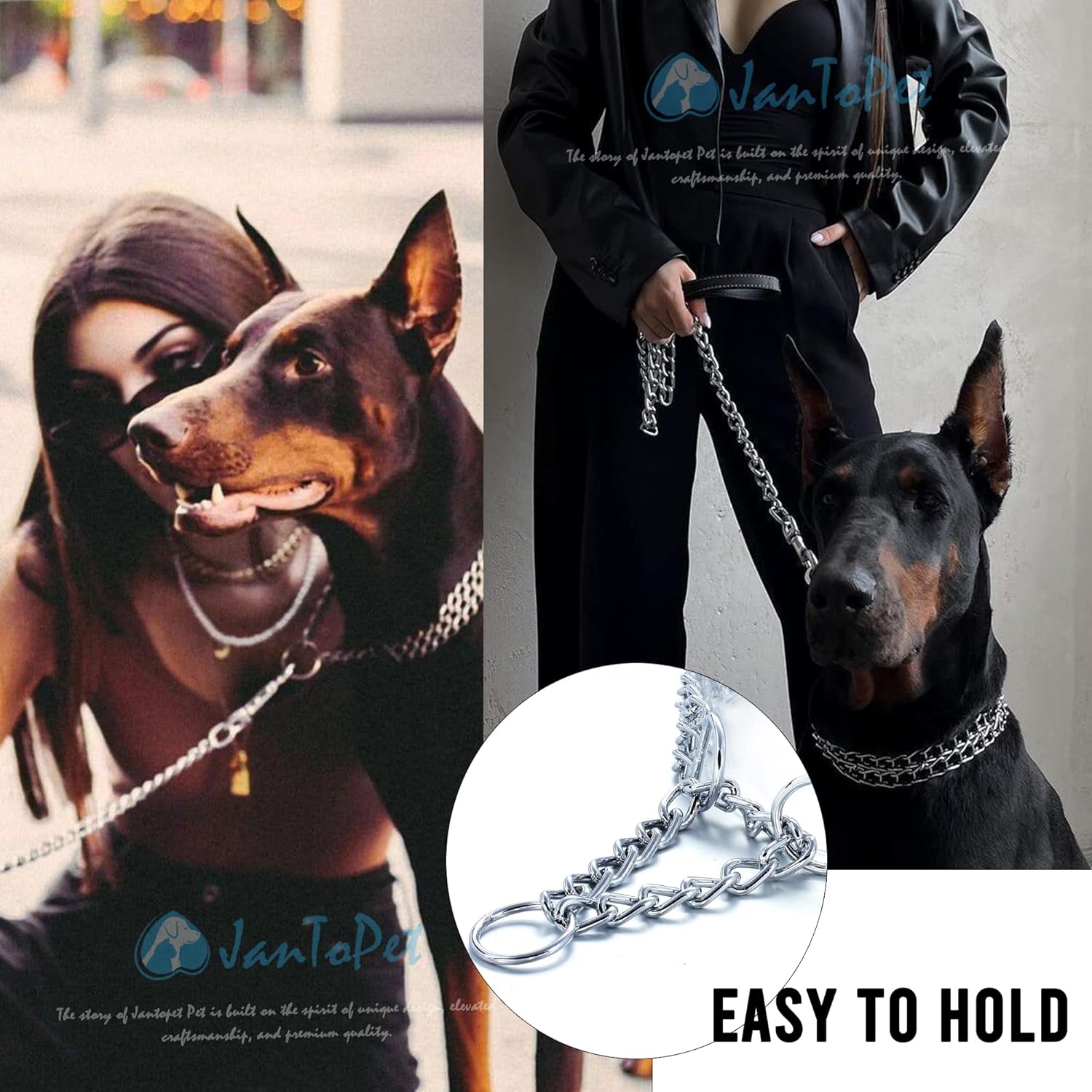 Collar de acero inoxidable con eslabones cubanos para perro, ajustable, a prueba de mordidas, cadena de doble fila, collar de metal plateado para