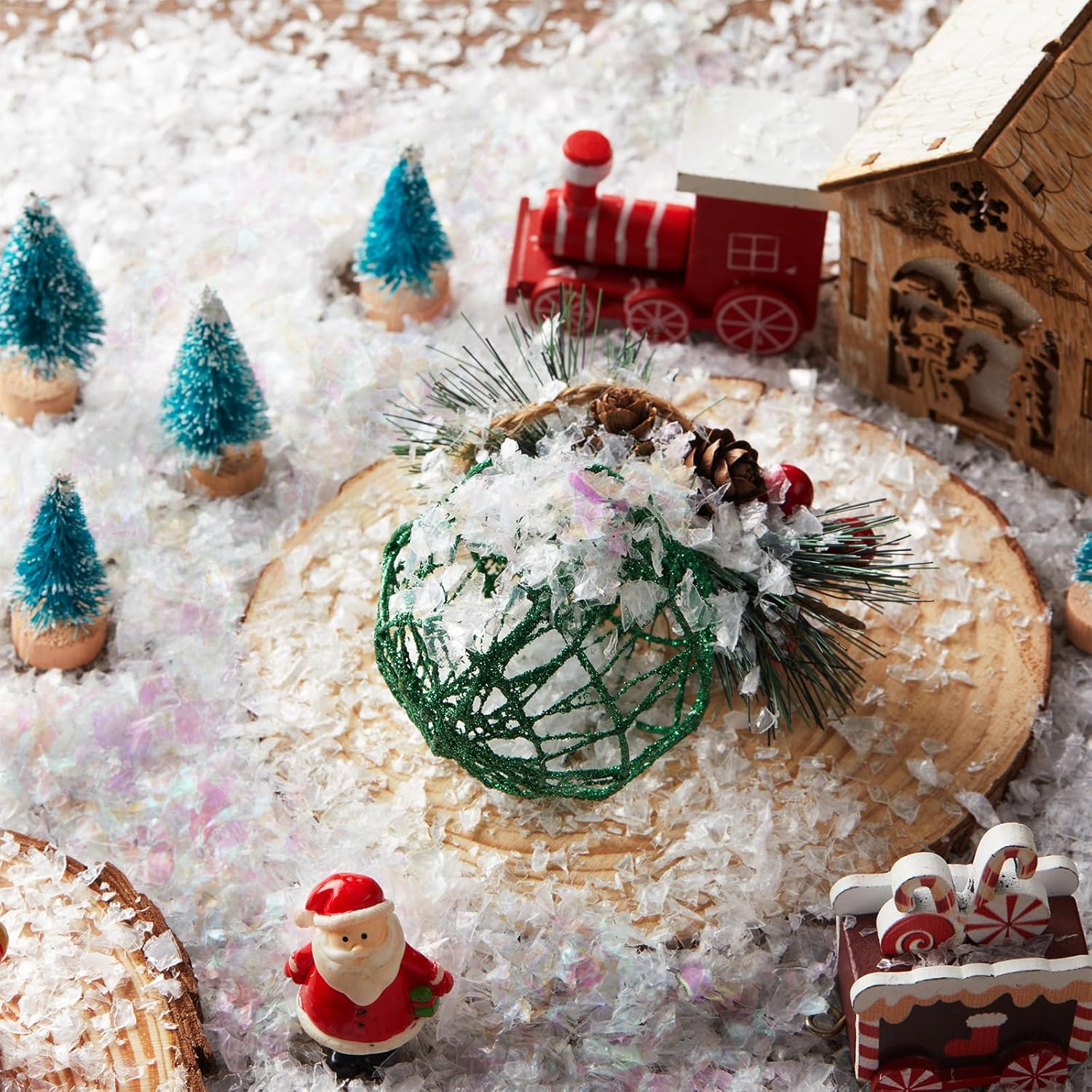Glimin Decoración de nieve falsa de invierno, nieve artificial para aldea de Navidad, centelleantes, relleno de polvo de nieve brillante para