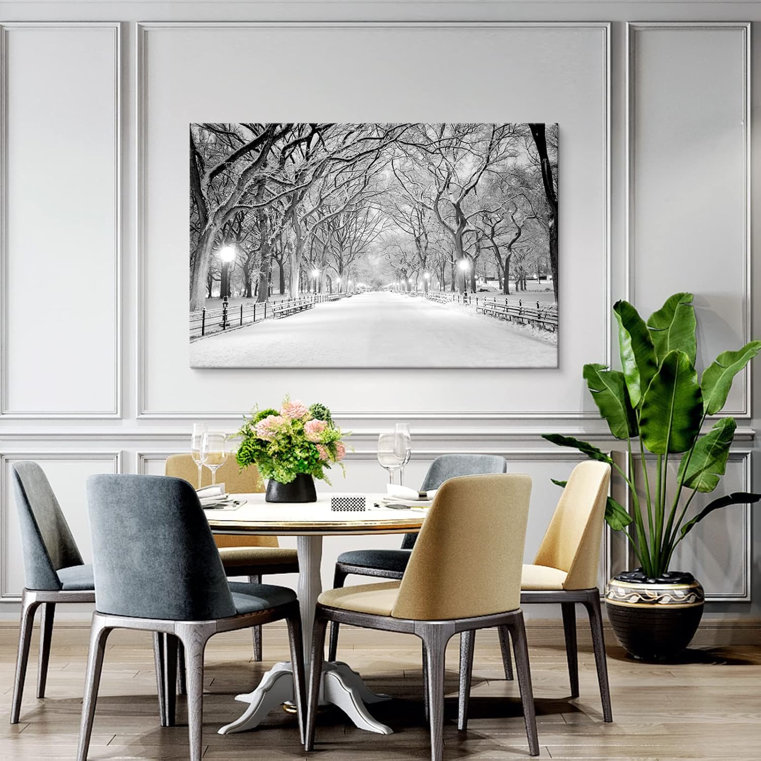 SEVEN WALL ARTS Hermoso lienzo de invierno para pared, paisaje, árboles nevados, parque central, lienzo, moderno, fresco, cuadros de pared,