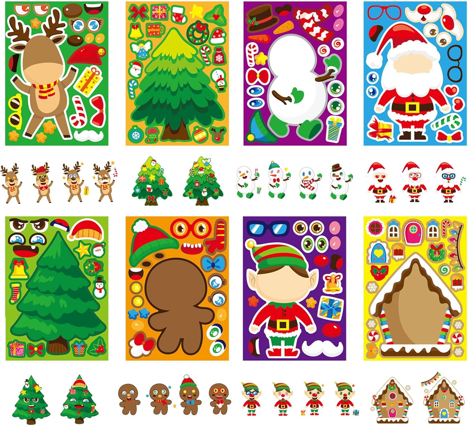 24 hojas de calcomanías de Navidad, haz tus propios personajes de Navidad para niños, manualidades de Navidad, actividades, calcomanías para niños y