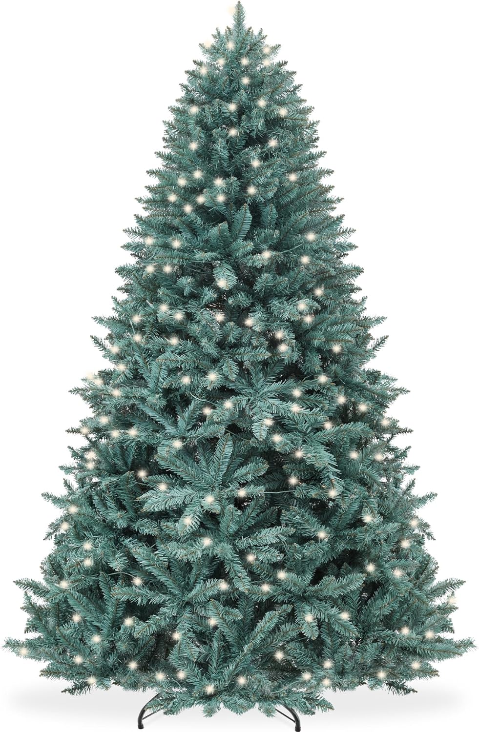 Best Choice Products Árbol de Navidad de abeto azul preiluminado de 6 pies, decoración artificial con bisagras completas, decoración navideña con