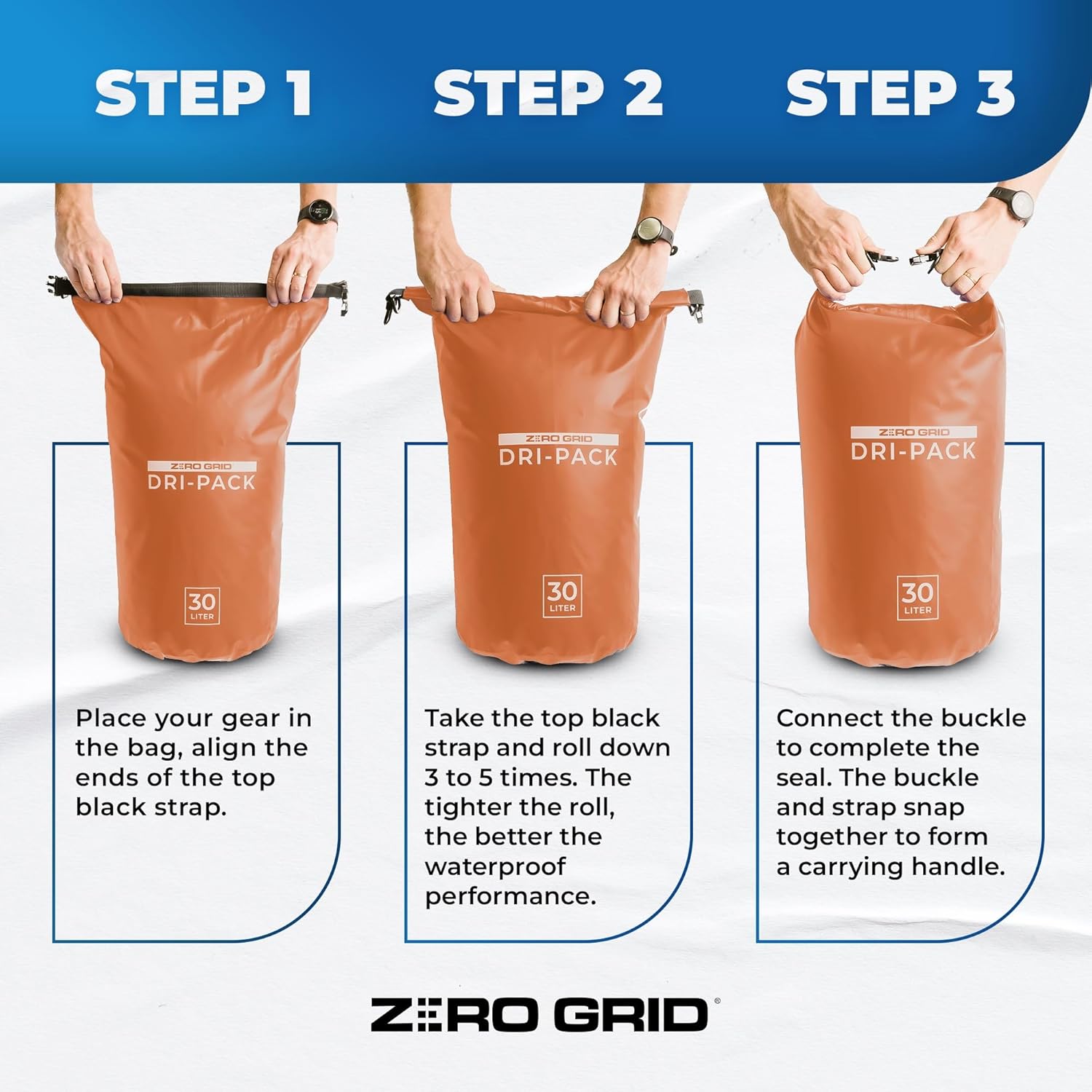 Zero Grid Bolsa seca impermeable  La bolsa de secado flotante se mantiene seca tamaños de 10L20L30L40L para mochileros, kayak, canotaje, campamento,