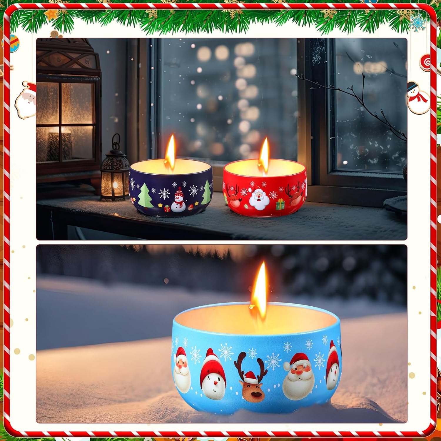 Mumufy 24 latas de galletas de Navidad, 8 estilos de hojalata de caramelos, latas retro, recipientes de almacenamiento de latas de metal para
