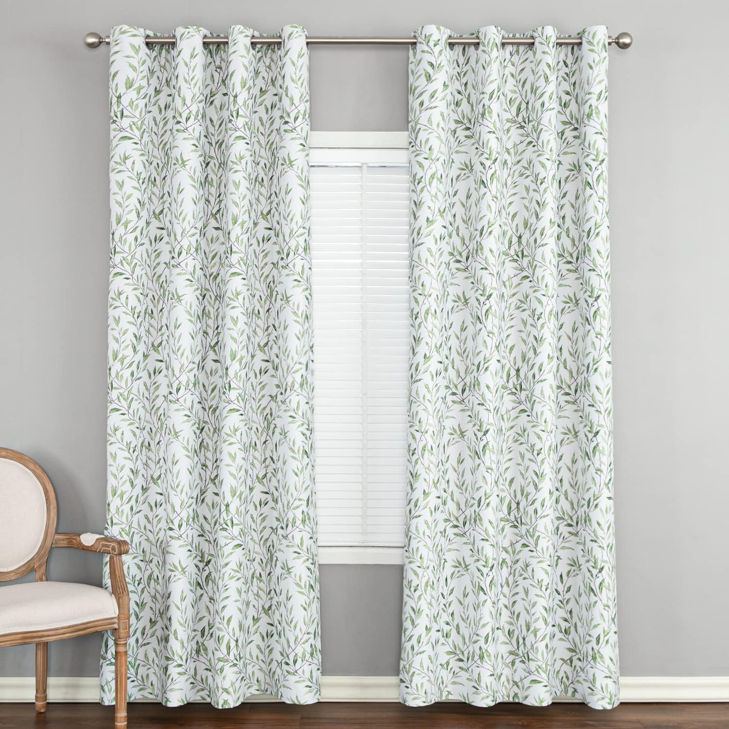 Leeva Cortinas 80% opacas para oscurecer la habitación, estampado de hojas con textura suave en cortinas de tela gruesa de doble capa para sala de