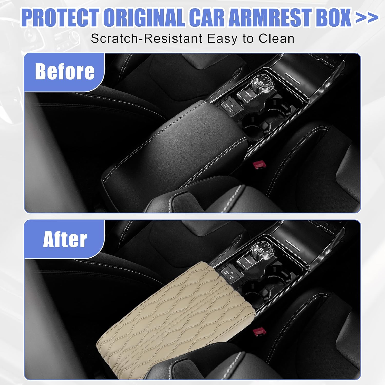 X AUTOHAUX Funda de cojín para reposabrazos de automóvil, almohadilla para consola central, impermeable, de piel sintética, protector de cojín