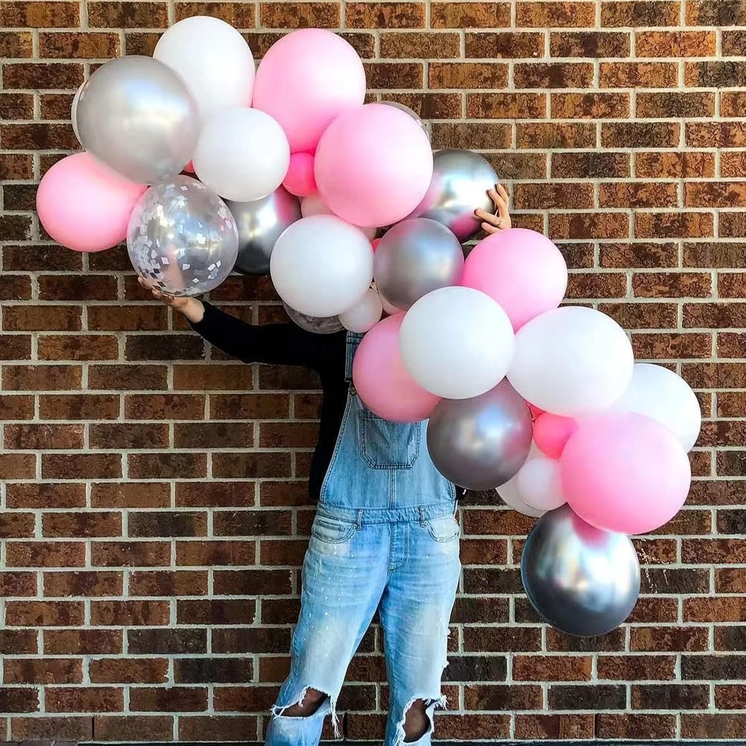 Kit de arco de globos rosa y plateado, kit de guirnalda de globos de color rosa macarrón plateado metálico, globos de látex cromados y rosa pastel,