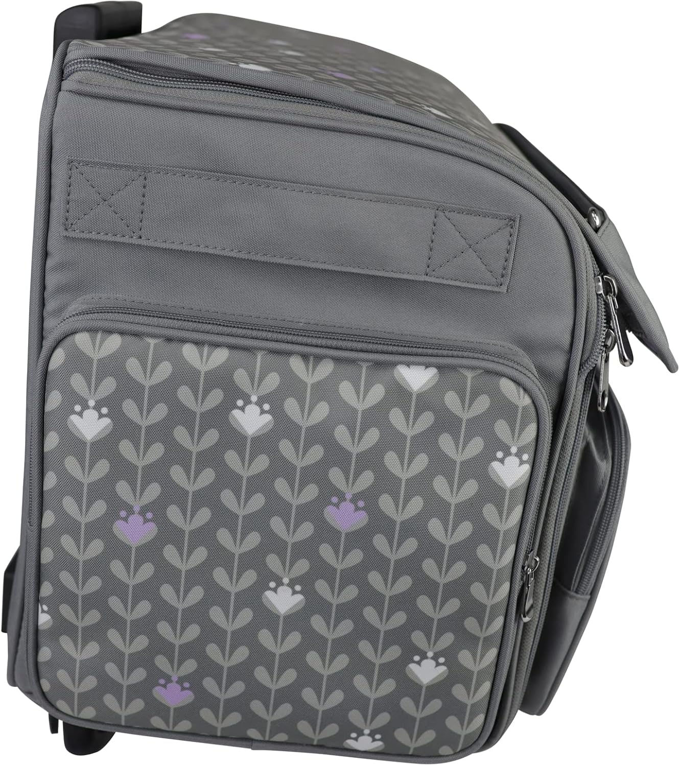Everything Mary Estuche de almacenamiento plegable de lujo para máquina de coser de 4 ruedas, color morado floral, bolsa de transporte con ruedas