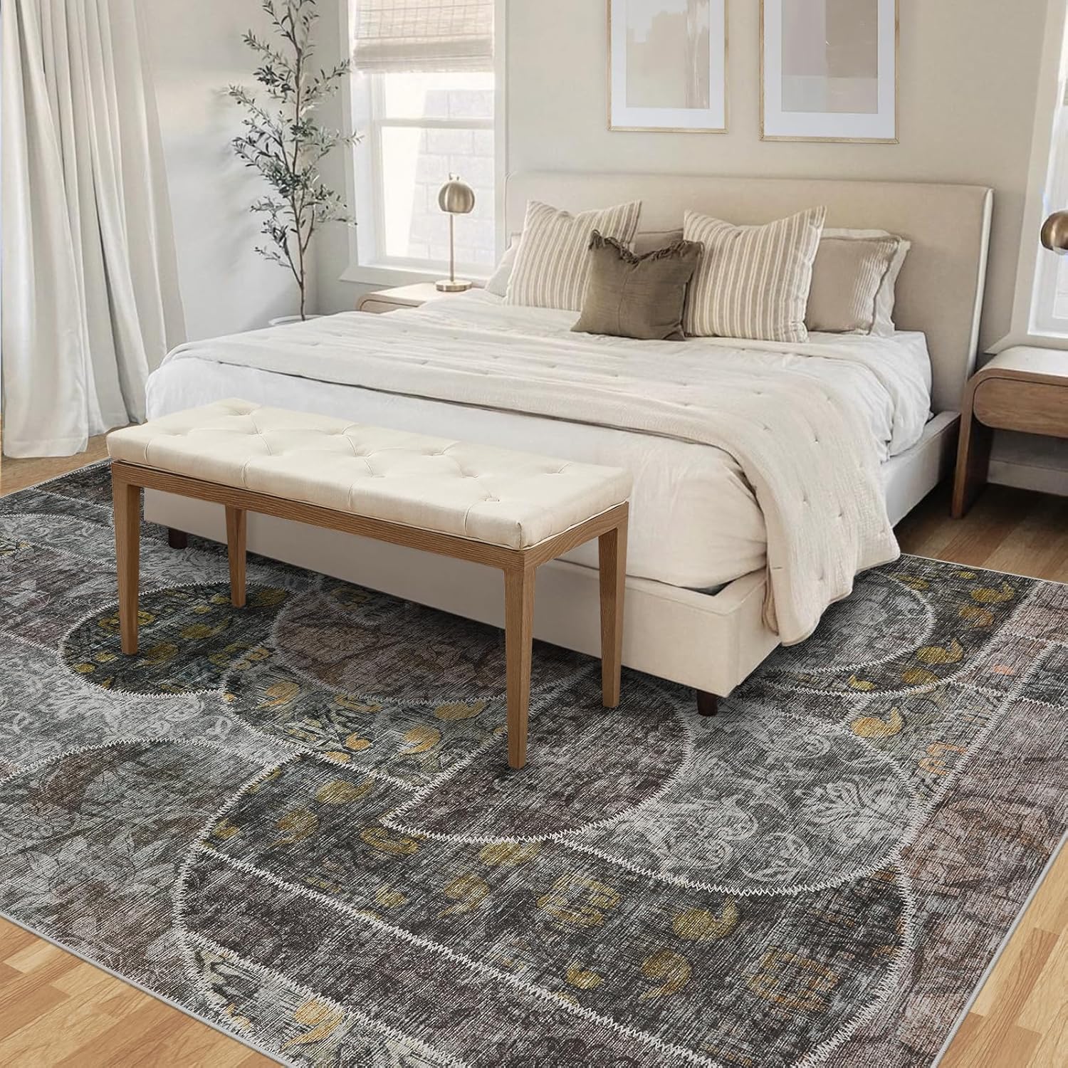 Alfombras de área de 9 x 12 pies para sala de estar, dormitorio, lavable a máquina con respaldo antideslizante de pelo bajo, alfombra suave de área