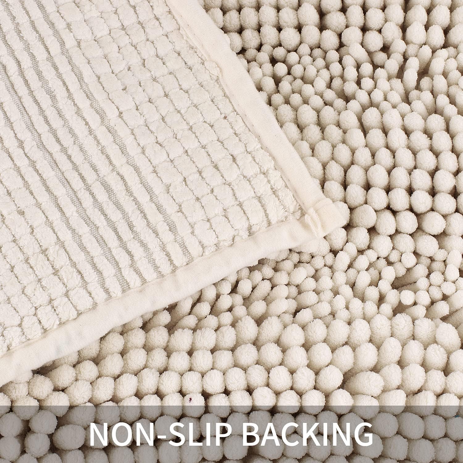TENGTENGLINK – Tapetes de felpilla gruesa y suave para baño, tapetes de ducha y puerta antideslizantes ultra absorbentes (blanco marfil, 24×36