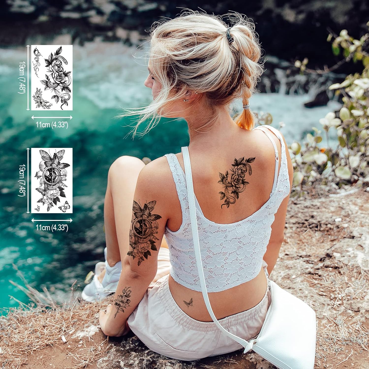 CUTELIILI 20 hojas de tatuaje temporal impermeable de Halloween para mujeres (22.8 x 7 pulgadas), cuerpo completo y medio brazo, pierna, 3D,