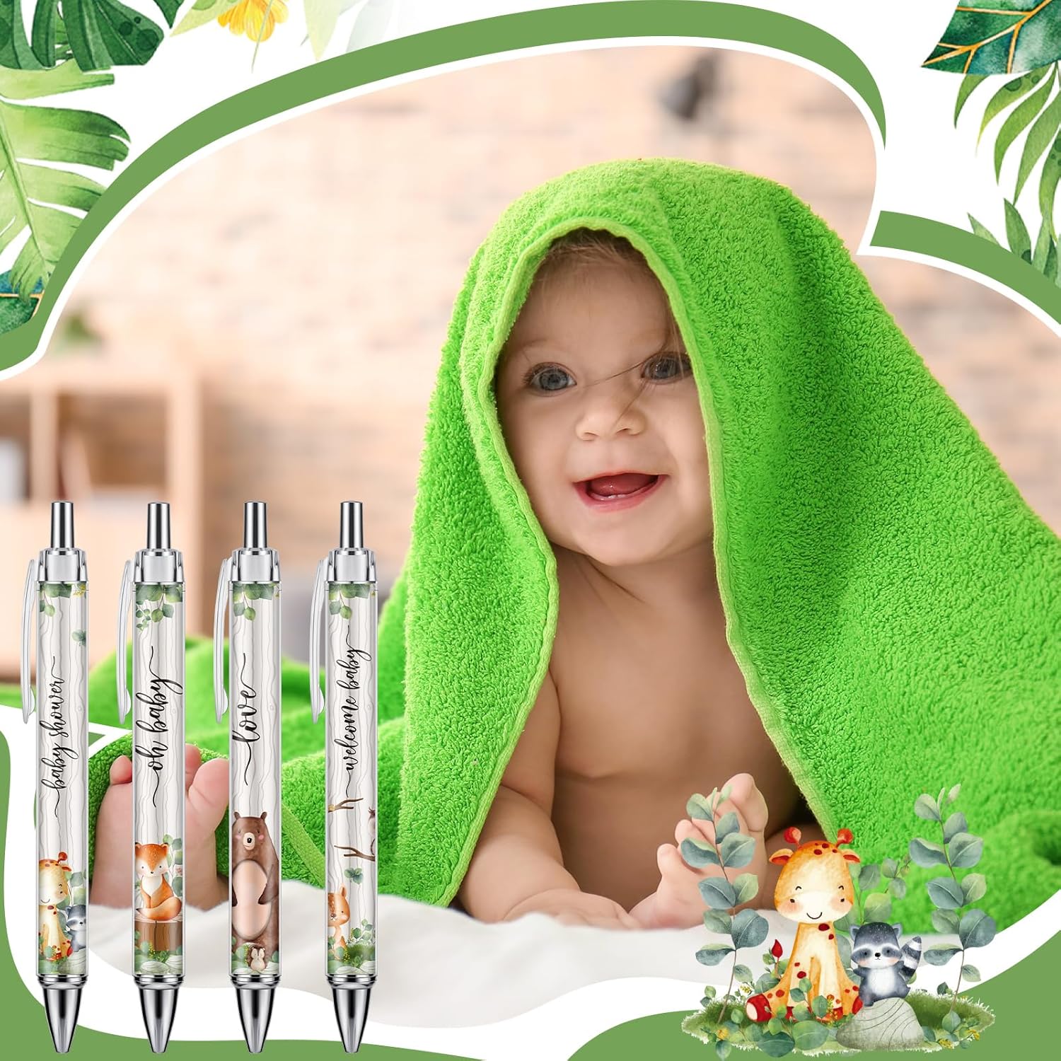 48 bolígrafos retráctiles para baby shower, bolígrafos retráctiles a granel, bolígrafos de tinta negra con punta de lápiz capacitivo, regalos para