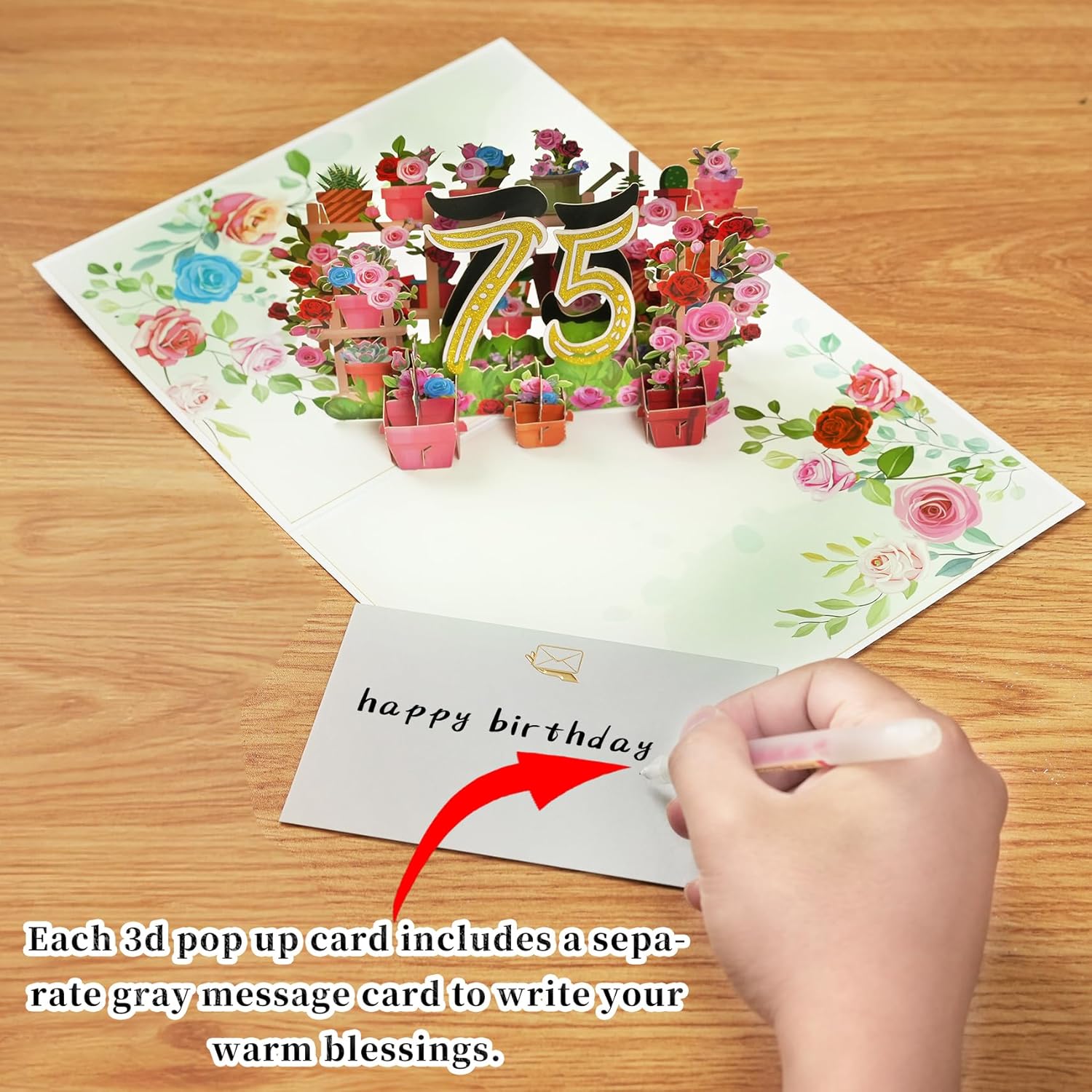 GREETING ART Tarjeta desplegable de 75 cumpleaños para mujeres y hombres, tarjeta de cumpleaños 75, decoraciones de cumpleaños 75, regalos de