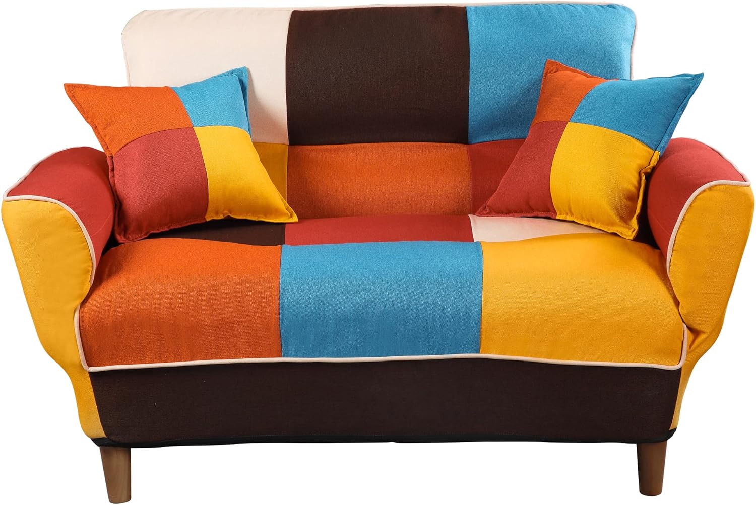 Cama convertible con 2 almohadas, futón biplaza, sofá reclinable con reposabrazos ajustables y patas de madera, sofá de sala con respaldo de 3