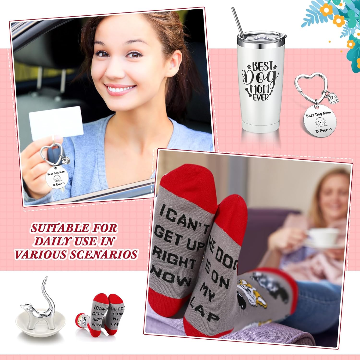 Regalos de Navidad para mamá, regalos para mujeres, regalos para la mejor mamá del perro, incluyendo tazas de viaje de 20 onzas, vaso, amante de los